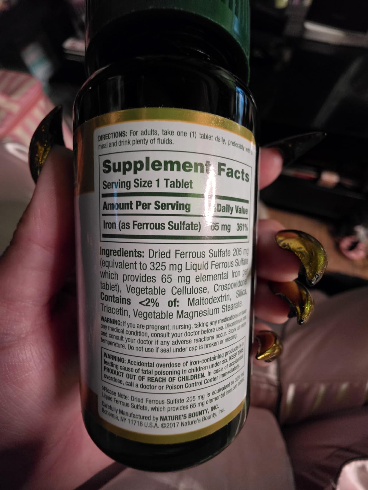 Nature's Bounty Iron 65mg, 325 mg Ferrous Sulfate, Cellular Energy Support, Promotes Normal Red Blood Cell Production, 1 Serving Per Day, Gluten Free, 100 Vegetarian Tablets customer photo 1