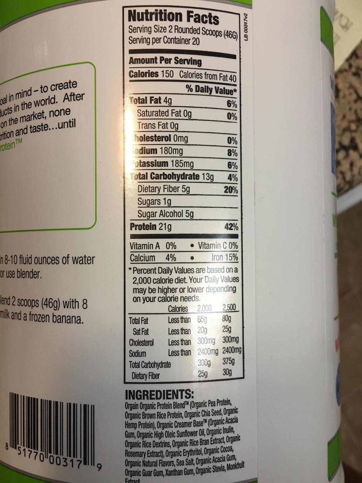 Orgain Organic Vegan Protein Powder, Creamy Chocolate Fudge - 21g Plant Protein, 6g Prebiotic Fiber, Low Net Carb, No Lactose Ingredients, No Added Sugar, Non-GMO, For Shakes & Smoothies, 2.03 lb customer photo 1