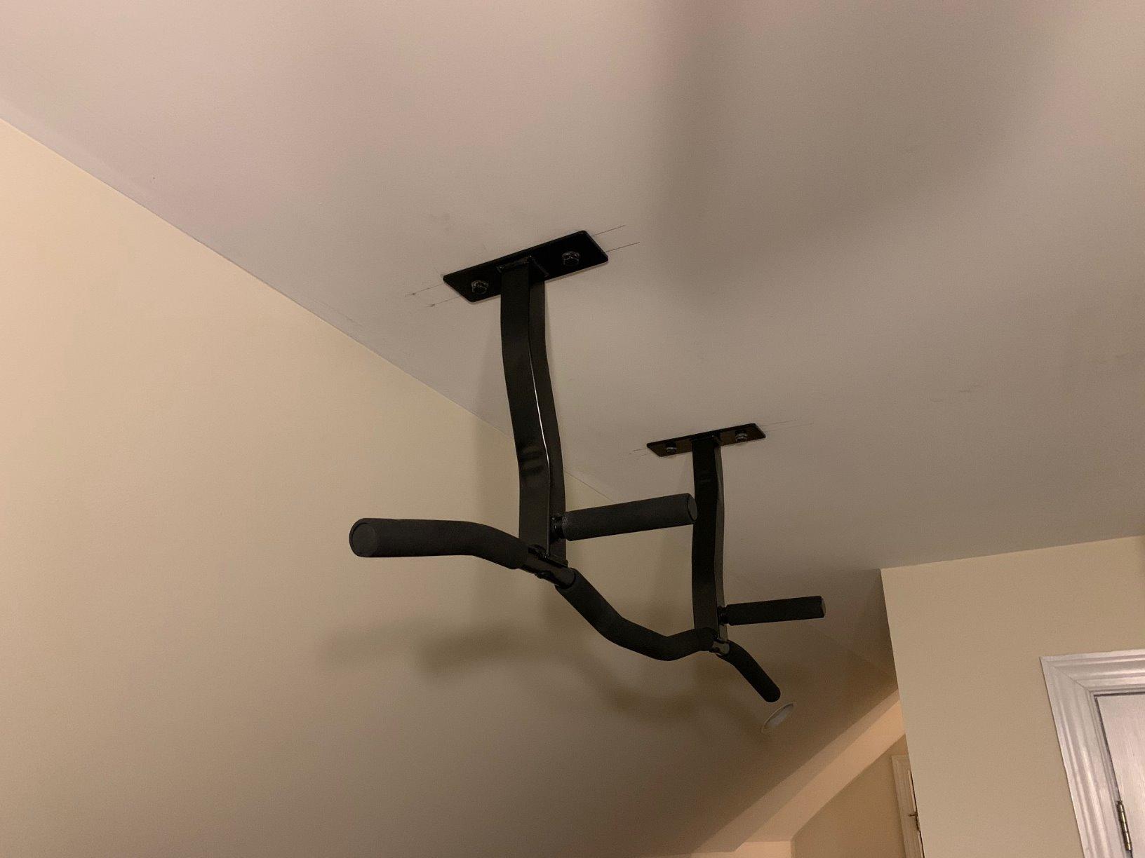 Ceiling Mount Pull Up Bar with Reversible Risers for 16 and 24 Inch Joists with Optimum Grip Spacing by Ultimate Body Press customer photo 1