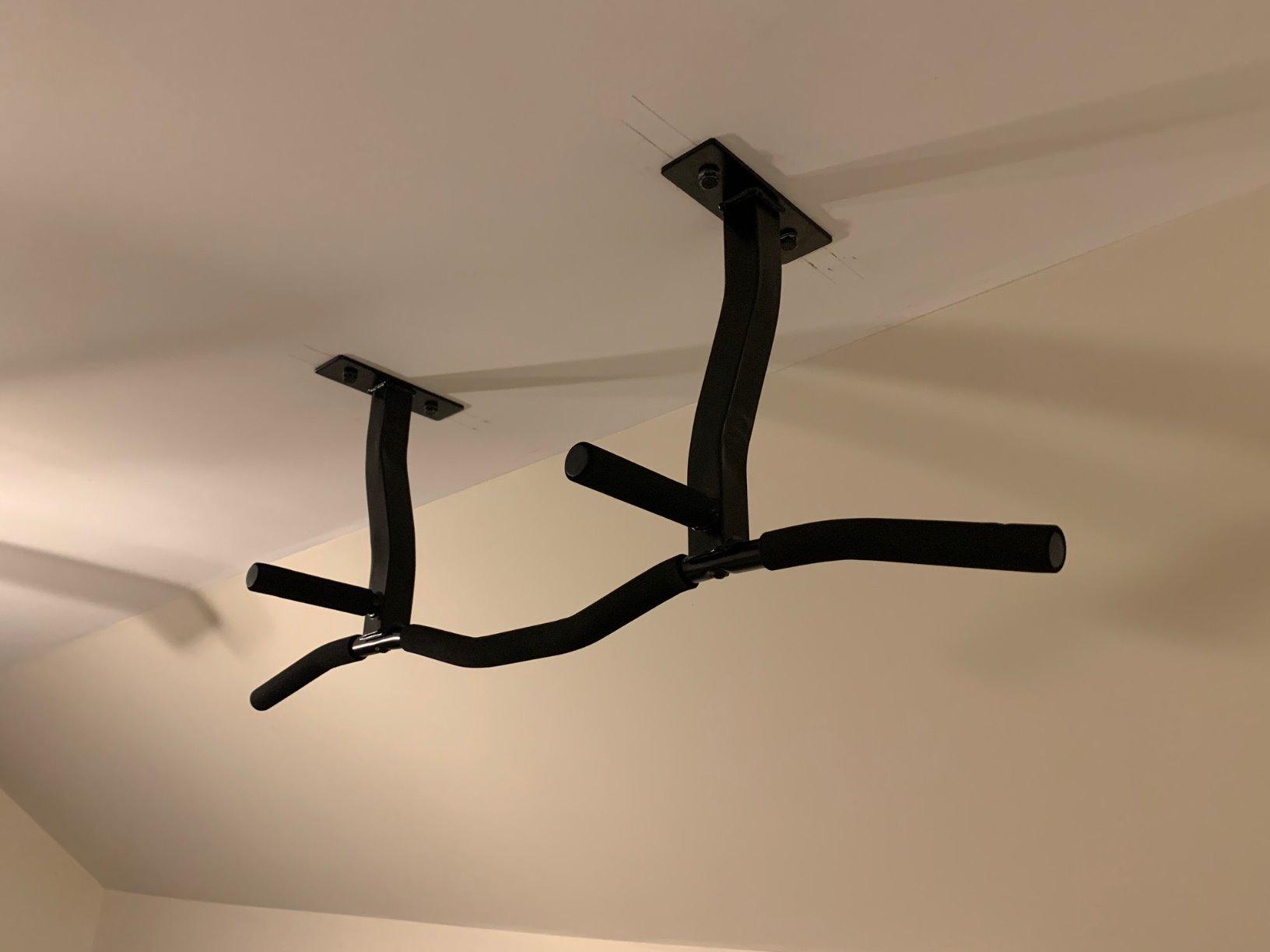 Ceiling Mount Pull Up Bar with Reversible Risers for 16 and 24 Inch Joists with Optimum Grip Spacing by Ultimate Body Press customer photo 2