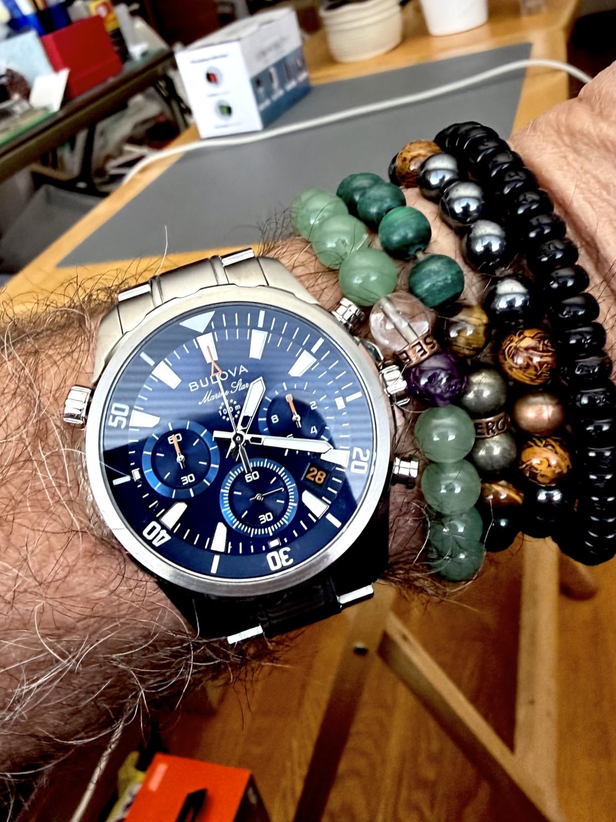 Men's Marine Star Series B Stainless Steel 6-Hand Chronograph Quartz Watch, 100M customer photo 1