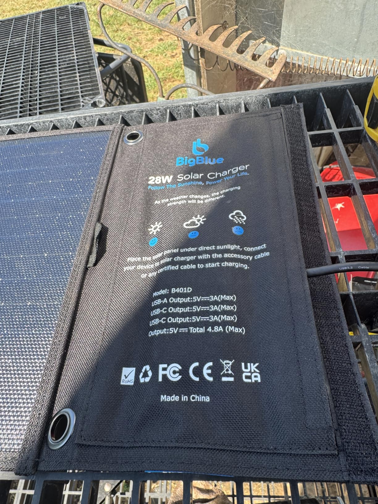BigBlue 28W Solar Panel Charger with Dual USB-C and USB-A, Portable Solar Phone Charger for Camping, Hiking, Backpacking, Emergency Solar Charger for iPhone, iPad, Samsung Galaxy, Power Bank, GPS etc customer photo 1