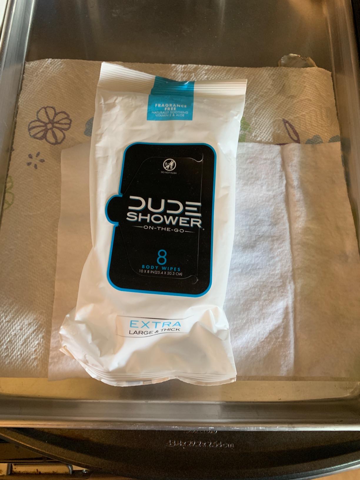 DUDE Wipes Fragrance Free On-The-Go Shower Wipes - Extra-Large and Thick Cleansing Body Wipes for Travel - 3 Packs of 8 (24 Count) - Infused with Vitamin E and Aloe customer photo 1