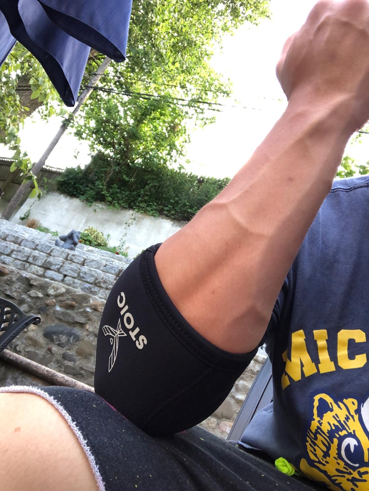 Stoic Elbow Sleeves for Powerlifting - 7mm + 5mm Thick Neoprene Sleeve for Bodybuilding, Weight Lifting Best for Squats, Cross Training, Strongman Professional Quality & Ultra Heavy Duty (Pair) customer photo 2
