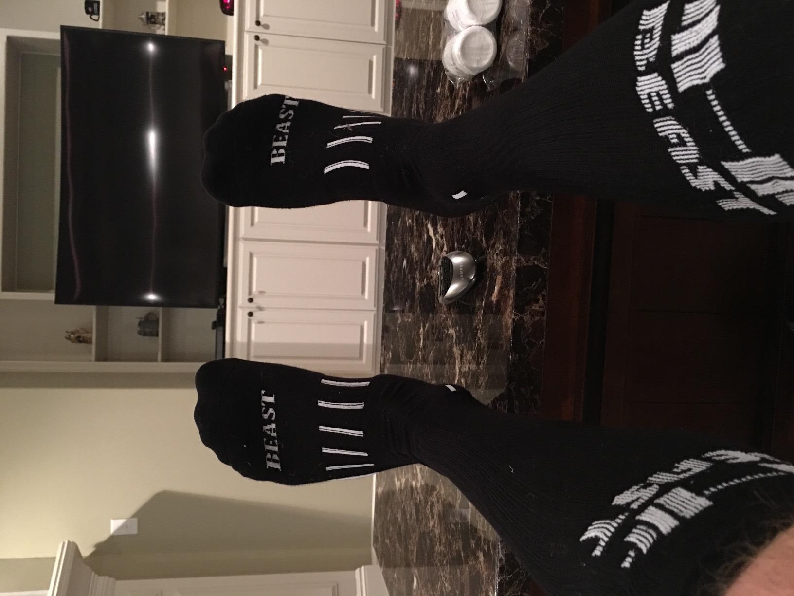 MOXY Barbell Beast Knee-High Workout Socks, Black Over-the-Calf Lifting Socks, Shin Coverage, Stay-Up Fit customer photo 1