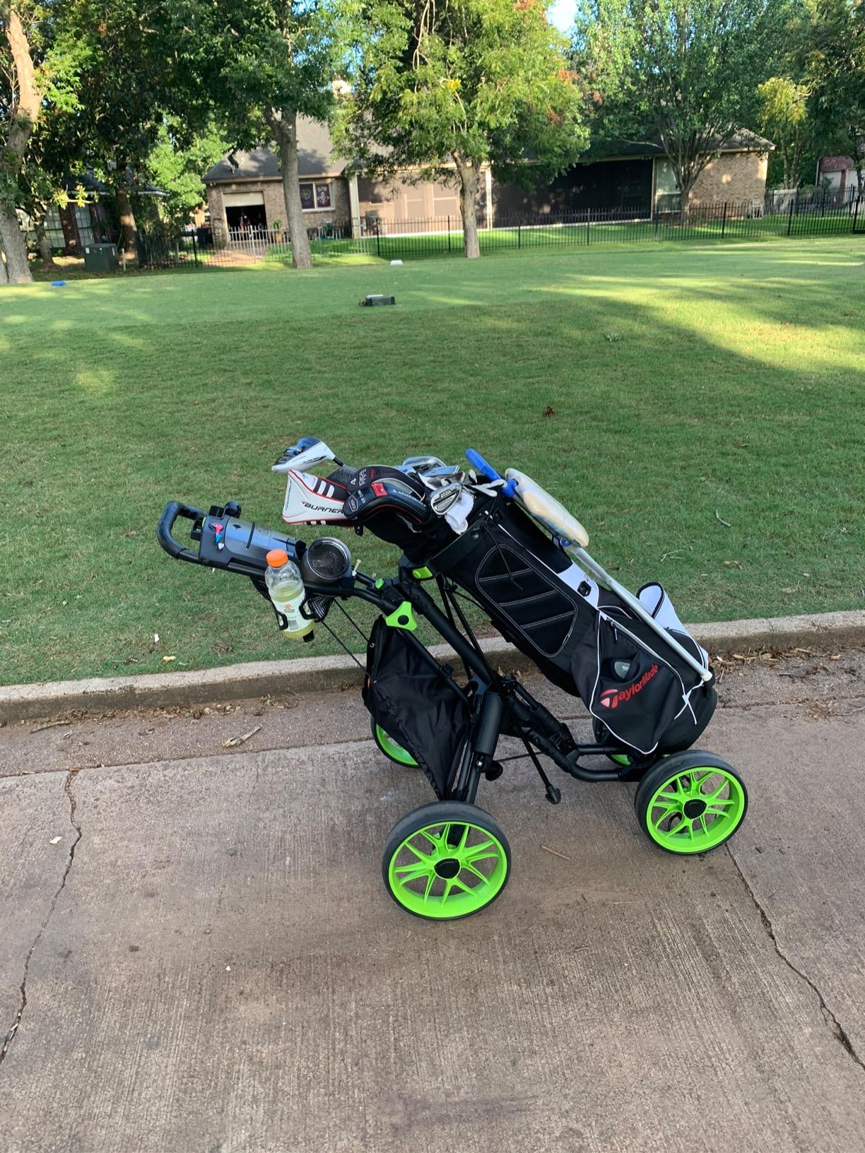 CaddyTek 4 Wheel Golf Push Cart - Caddycruiser One Version 8 1-Click Folding Trolley - Lightweight, Compact Pull Caddy Cart, Easy to Open customer photo 2