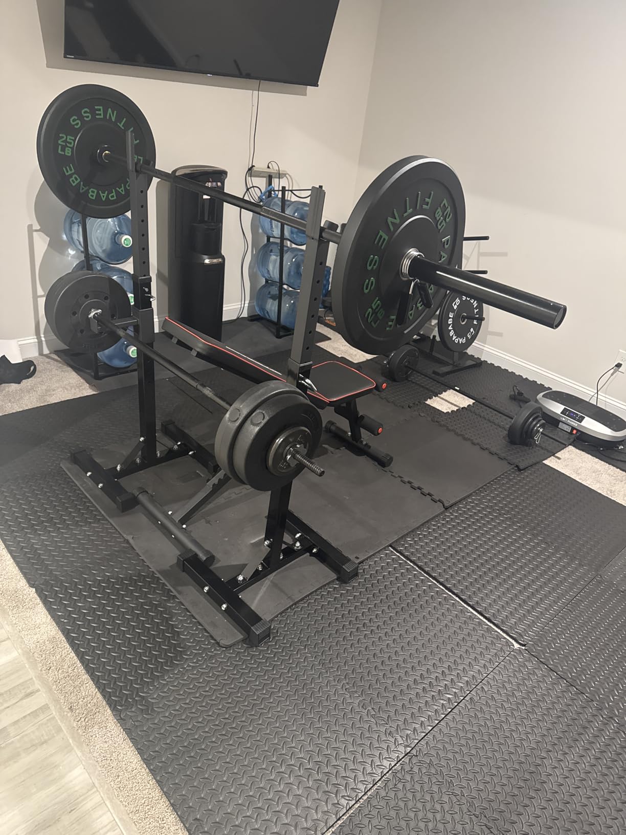 JupiterForce Adjustable Squat Rack Stands Pair of Sturdy Steel Bench Press Rack, Barbell Rack, 40''-66'' 550lbs Max Load Portable Weight Lifting Dumbbell Racks Stands for Home Gym, Black customer photo 1