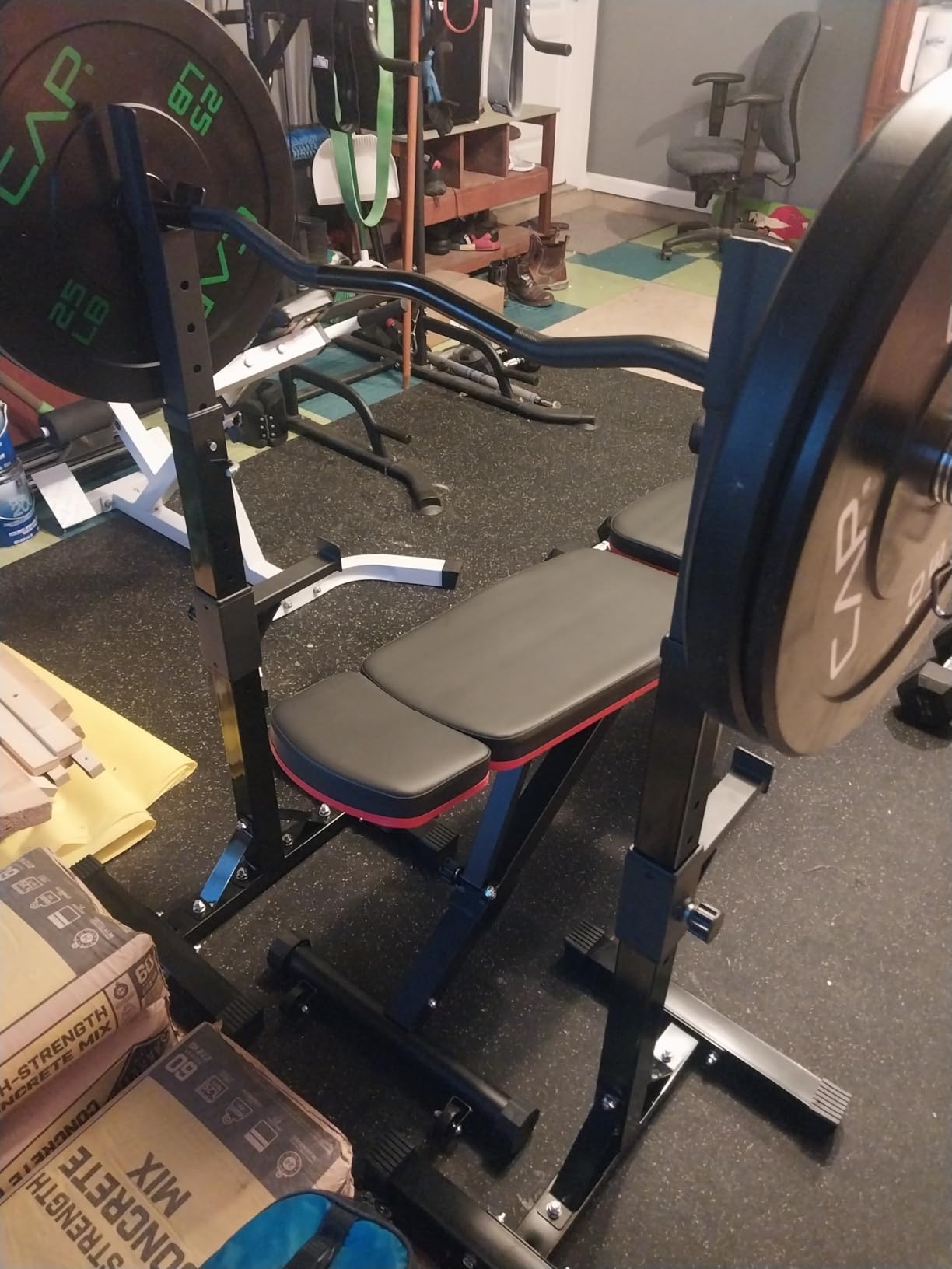 JupiterForce Adjustable Squat Rack Stands Pair of Sturdy Steel Bench Press Rack, Barbell Rack, 40''-66'' 550lbs Max Load Portable Weight Lifting Dumbbell Racks Stands for Home Gym, Black customer photo 2