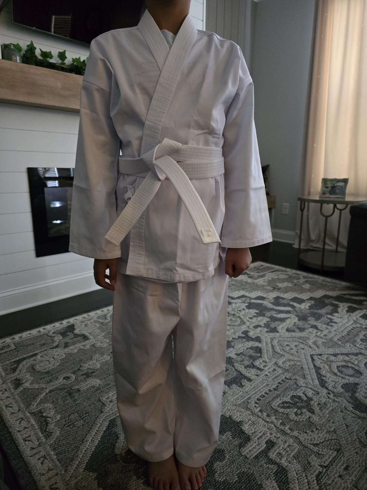 Karate Uniform for Kids and Adult, Lightweight Karate Gi Student Uniform with Belt for Martial Arts training - White customer photo 2
