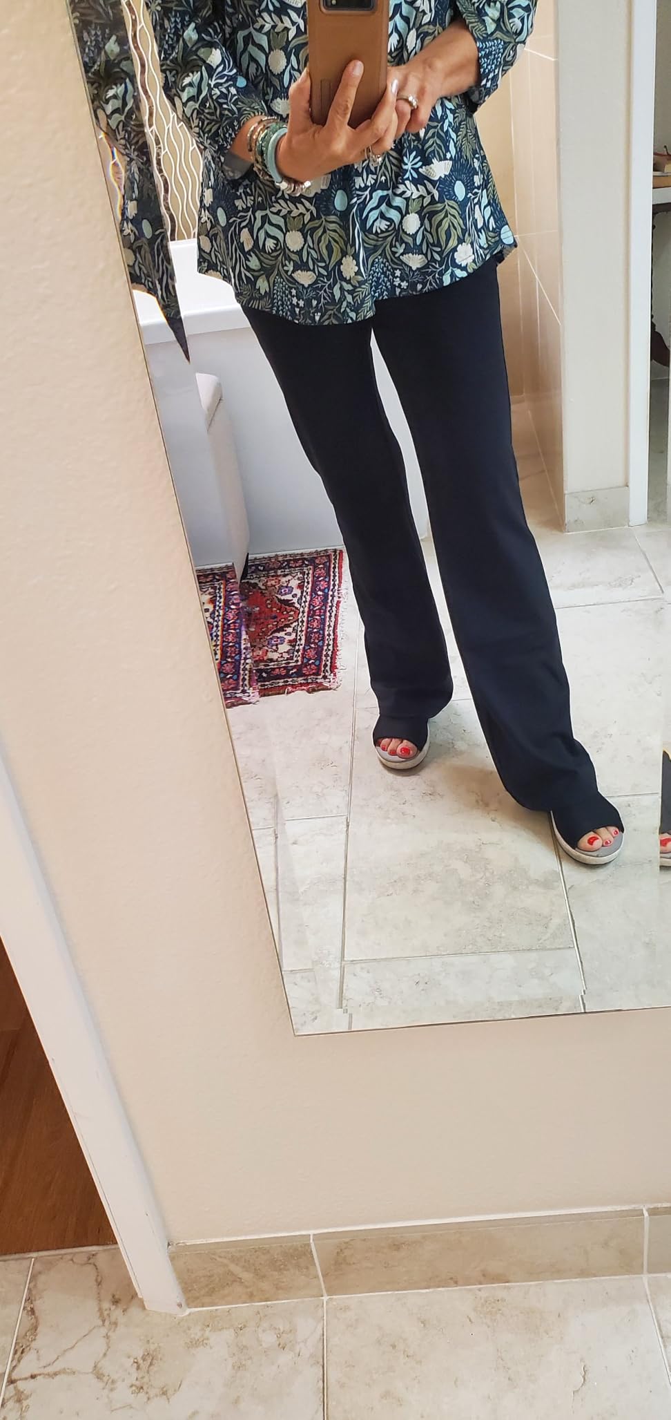 Yoga Pants Women Wide Leg High Waist Bootcut Workout Flare Leggings Tummy Control Work Dress Pants 4 Pockets customer photo 2