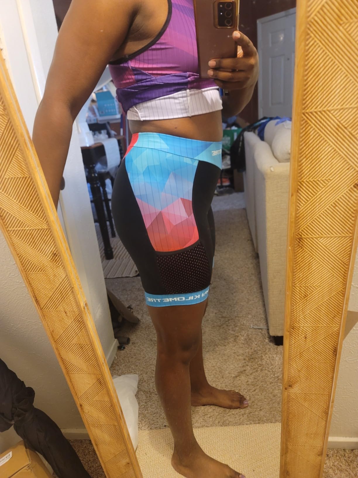 Triathlon Shorts Women 8 Inch Inseam Tri Shorts with Side Pockets UPF 50+ Fabric customer photo 2