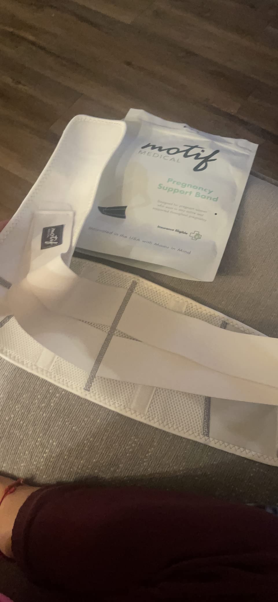 Motif Medical Pregnancy Back Brace - Breathable, Adjustable Pregnancy Belly Back Brace - Maternity Support Band Relieves Pressure on Abdomen, Lower Back, Hips & Pelvis (Medium, White) customer photo 1