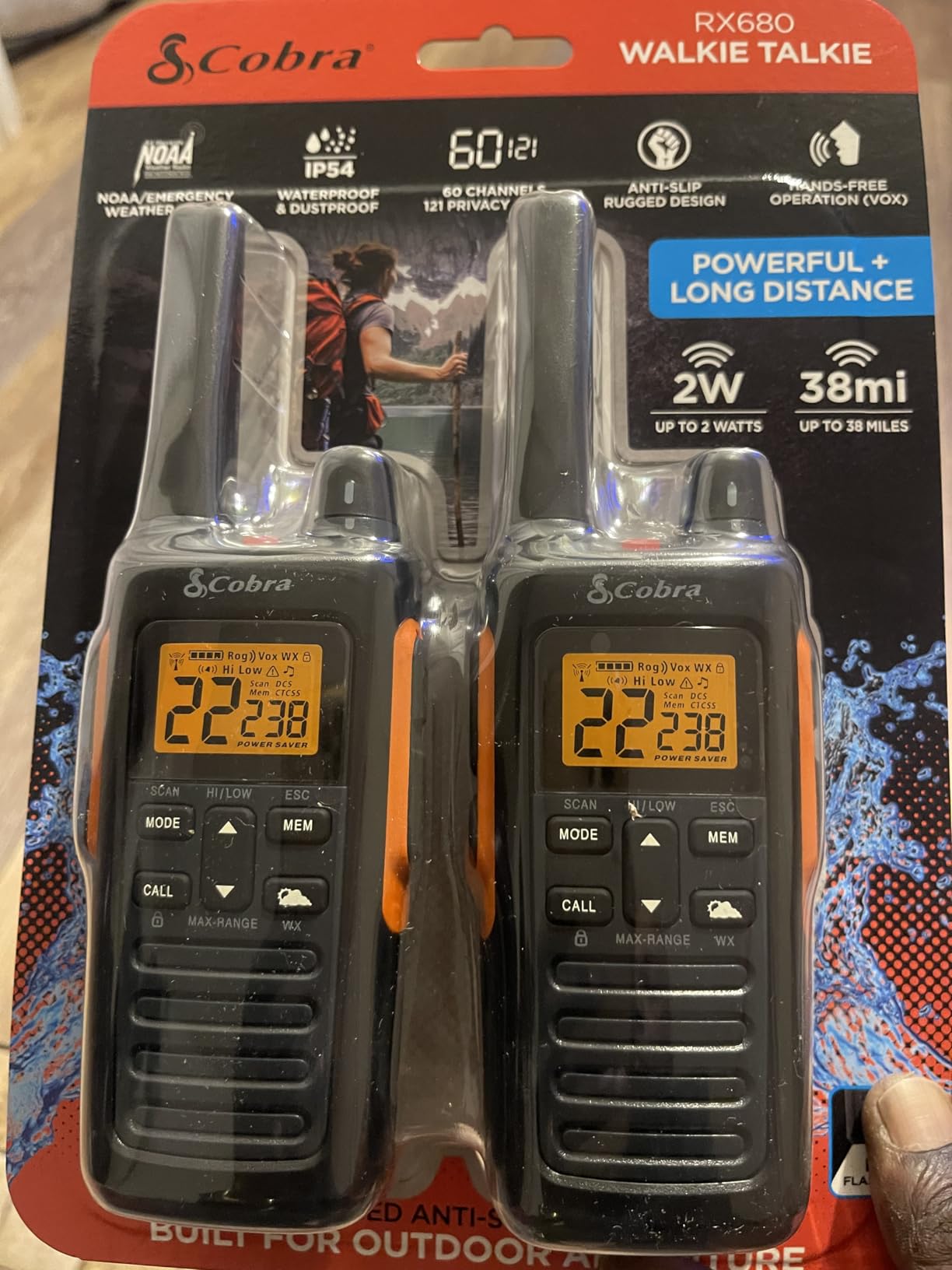 Cobra RX680 Walkie Talkies (2-Pack) - Rugged & Splashproof Two Way Radios Long Range, IP54 Water Resistant, 60 Pre-Programmed Channels, Weather Alerts, Charging Dock customer photo 1