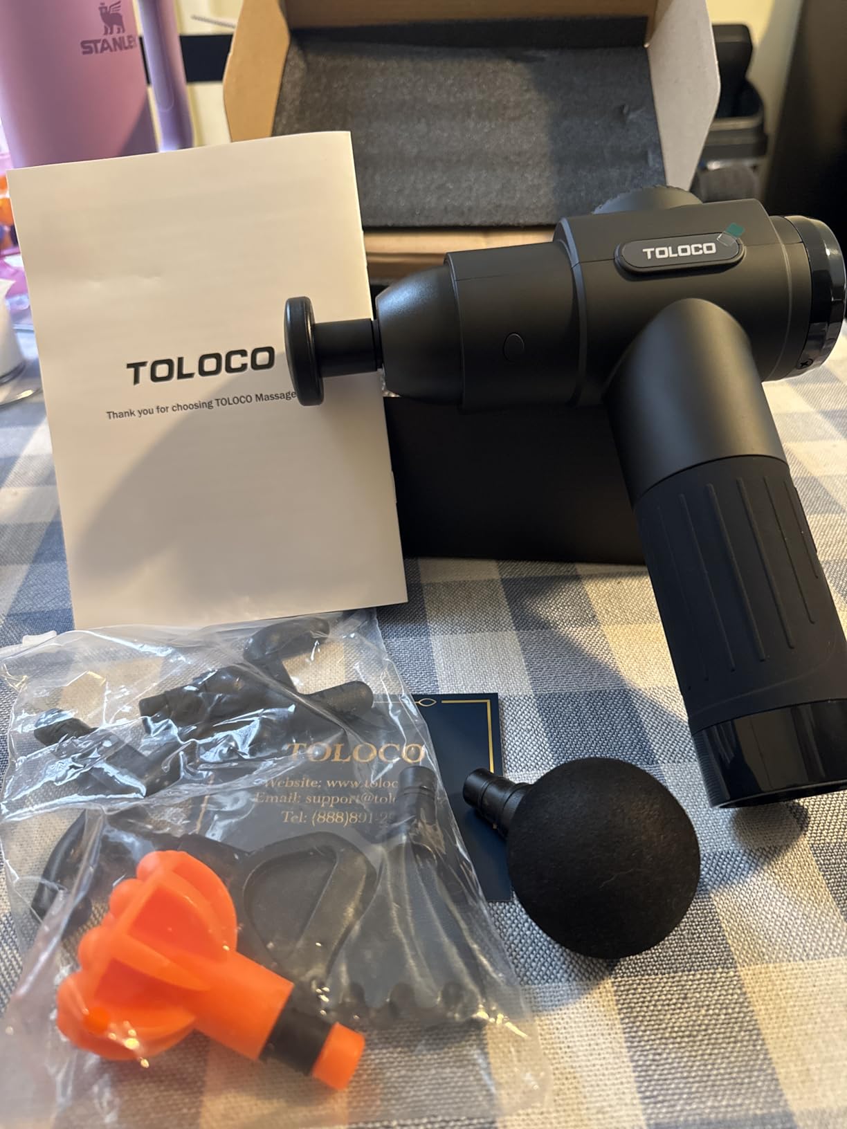 TOLOCO Massage Gun, Deep Tissue Back Massage for Athletes for Pain Relief, Percussion Massager with 10 Massages Heads & Silent Brushless Motor, Mothers Day Gifts, Black customer photo 1