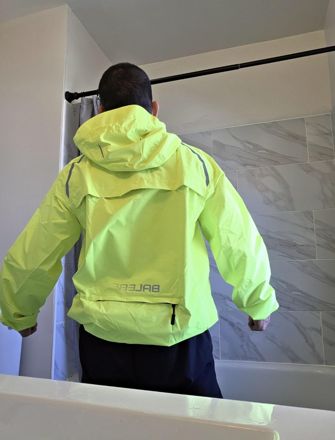 Men's Rain Jacket Waterproof Windbreaker Raincoat Running Cycling Hiking Gear Hood Lightweight Reflective Packable customer photo 1