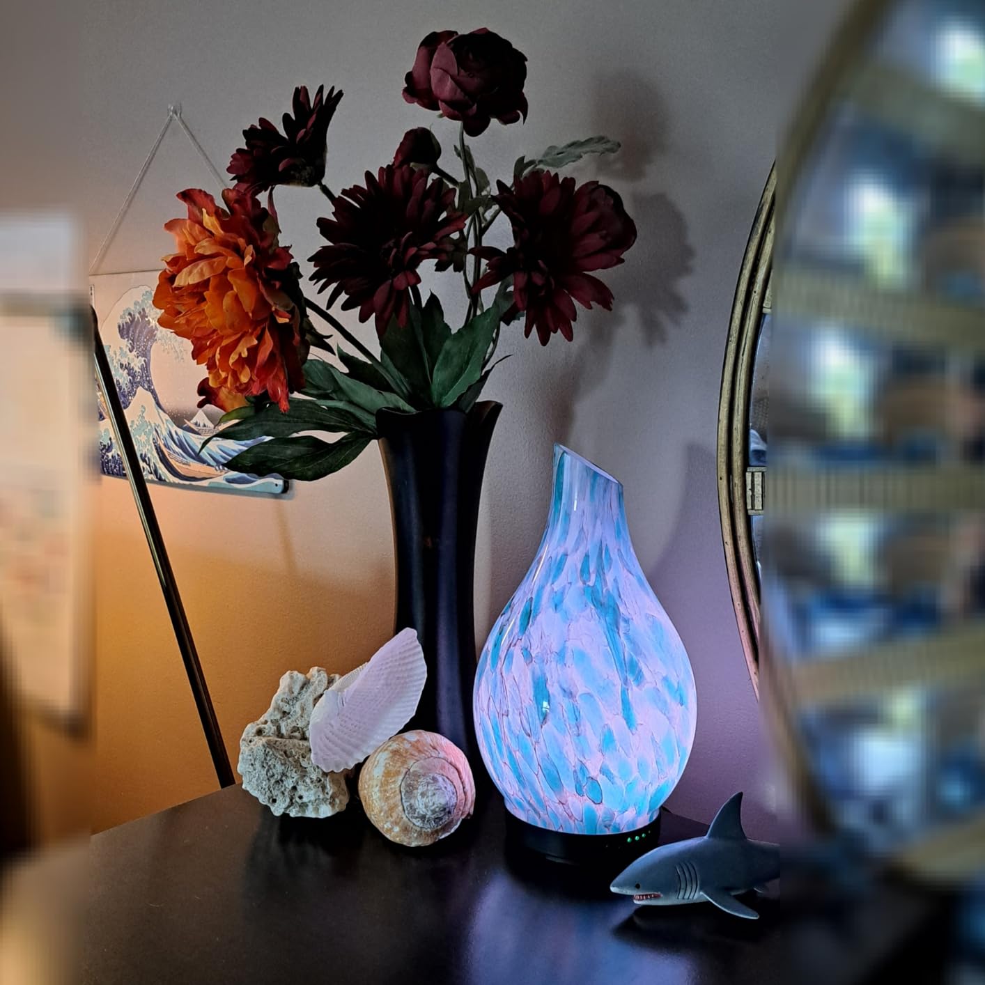 Essential Oil Diffuser 120ml Ultrasonic Aromatherapy Diffuser with Handmade Glass BPA Free, Auto Shut-Off 4 Timer Setting 7 Colors Changed LED for Home Yoga Office (Cobblestone) customer photo 1
