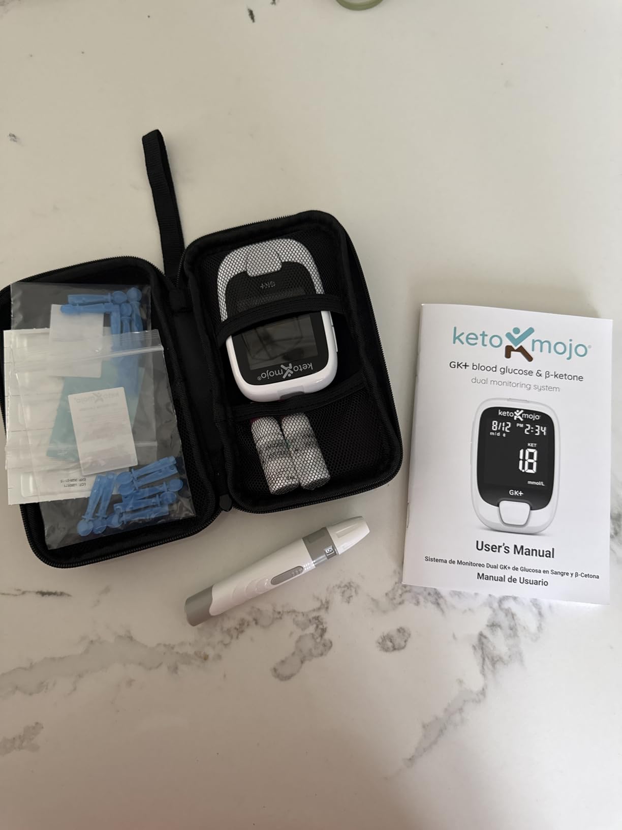 KETO-MOJO GK+ Bluetooth Glucose & Ketone Testing Kit + Free APP for Ketosis & Diabetes Support. 20 Blood Test Strips (10 Each), Meter, 20 Lancets, Lancing Device, and Control Solutions customer photo 1