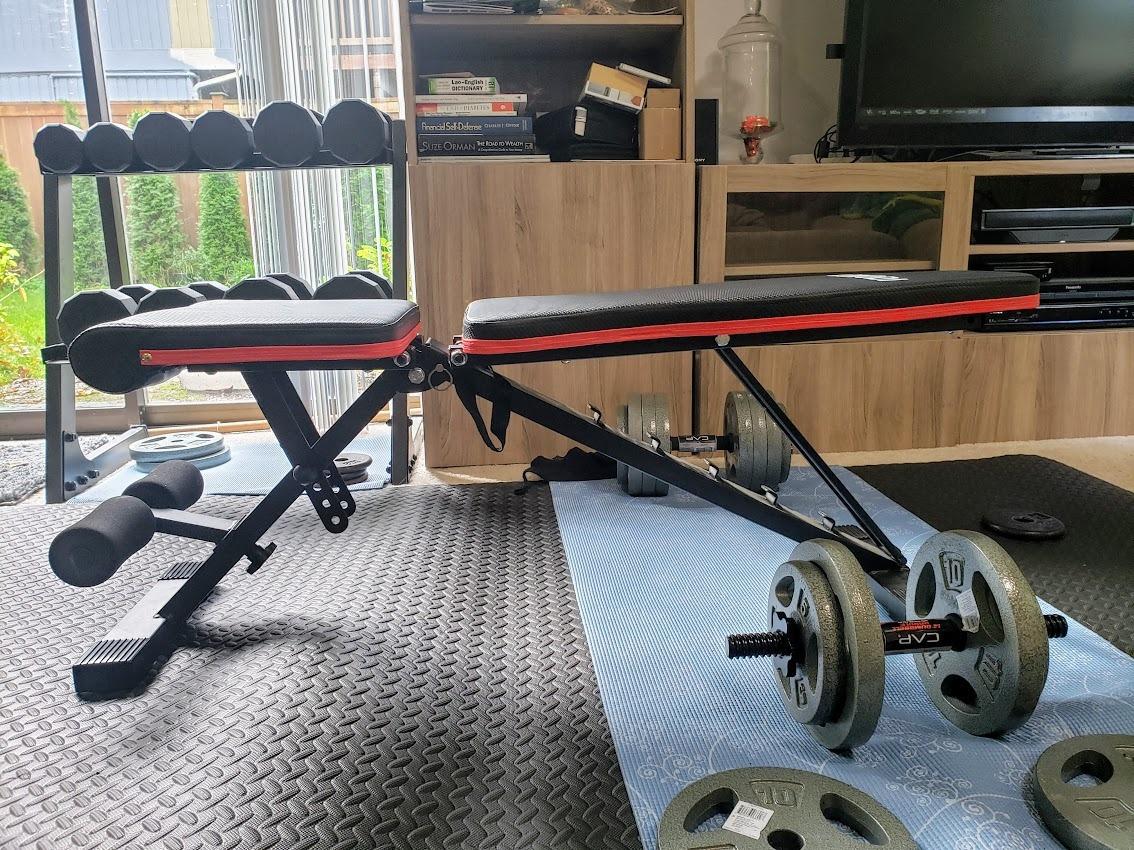 LINODI Adjustable Weight Bench for Home Gym，Foldable Incline Decline Flat Workout Bench for Full Body Strength Training, Dumbbell Press & Ab Exercises customer photo 1
