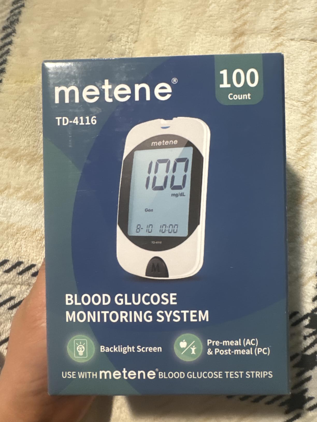 Metene TD-4116 Blood Glucose Monitor Kit, 100 Glucometer Strips, 100 Lancets, 1 Blood Sugar Monitor, Blood Sugar Test Kit with Control Solution, Lancing Device, No Coding, Large Display customer photo 2