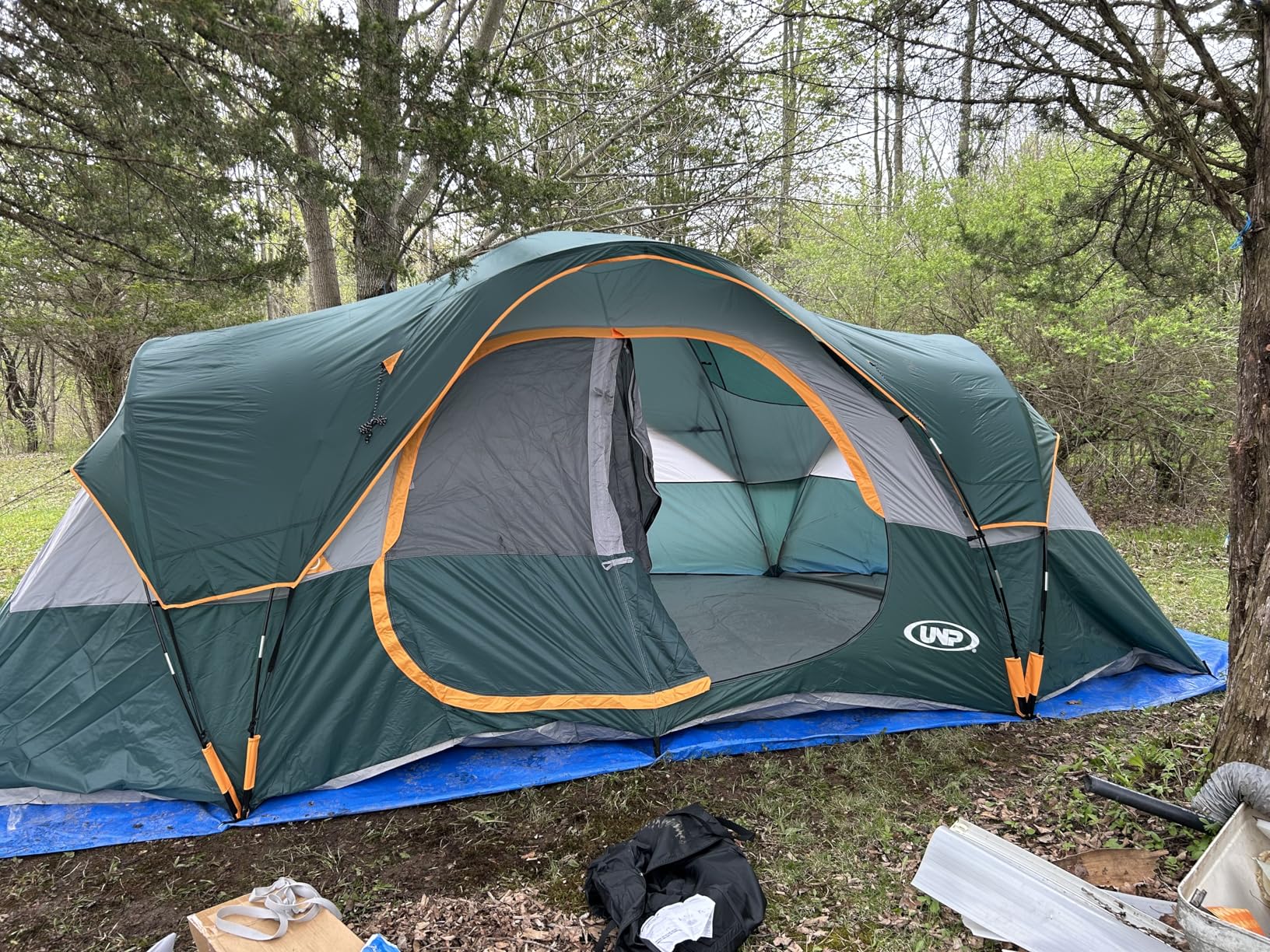 UNP Camping Tent 10-Person Family Tents, Parties, Music Festival Tent, Big, Easy Up, 5 Large Mesh Windows, Double Layer, 2 Room, Waterproof, Weather Resistant, 18ft x 9ft x78in customer photo 2