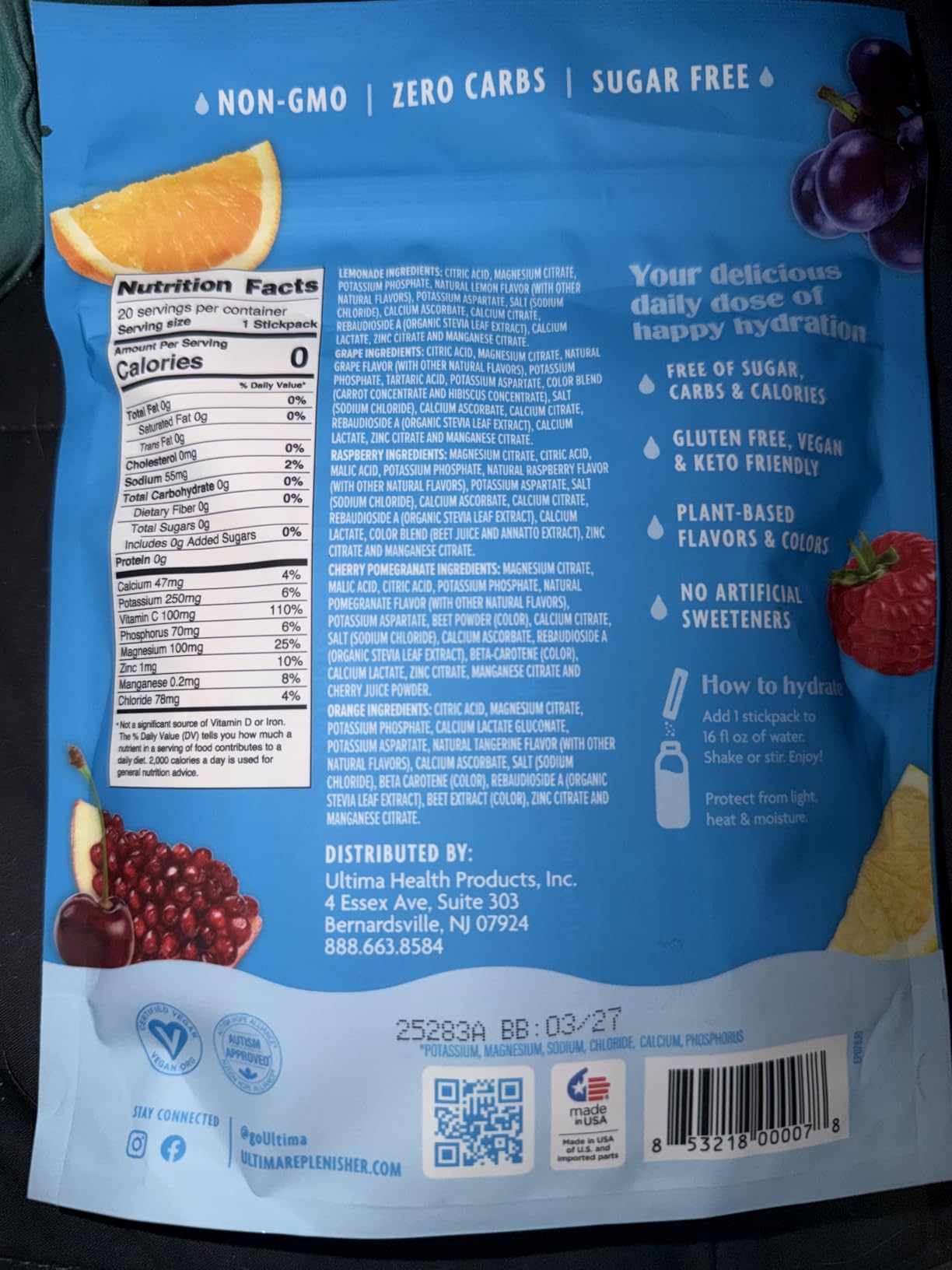 Ultima Replenisher Daily Electrolyte Powder - Original Variety Pack, 20 Stickpacks - Zero Sugar Hydration Packets with 6 Electrolytes and Minerals customer photo 2