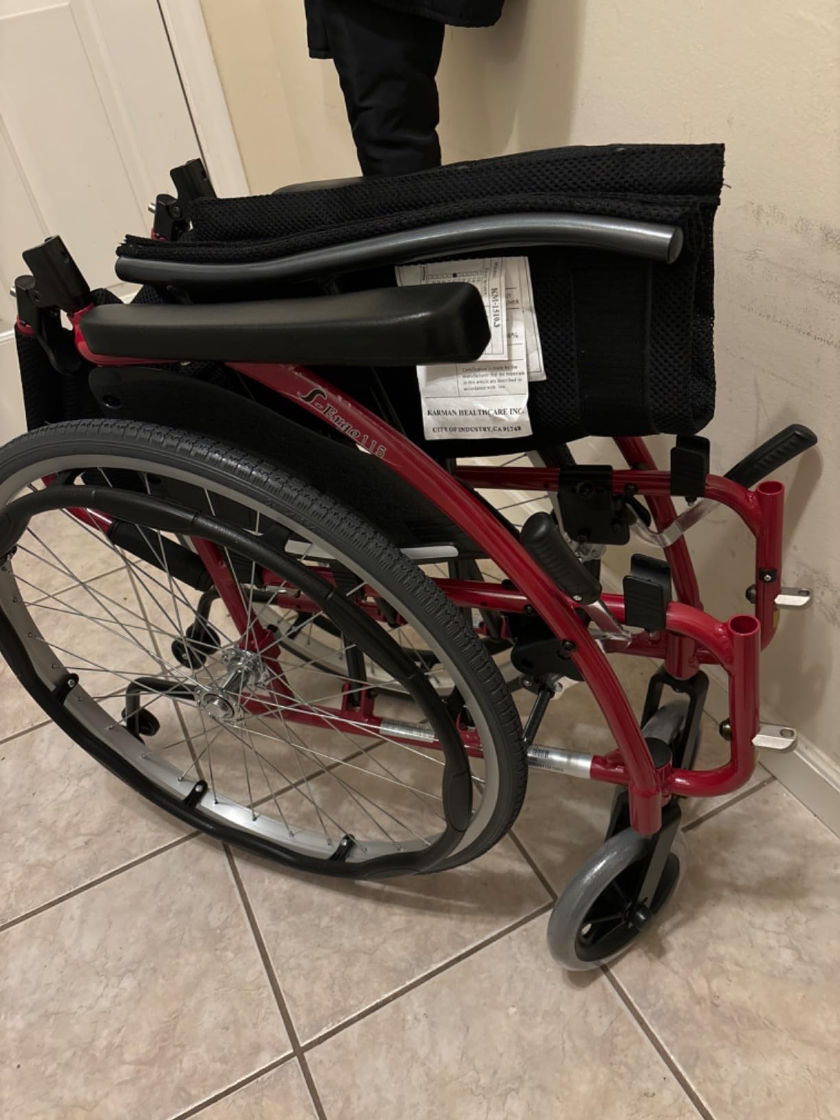Karman S-115 25 lbs Ultra Light Ergonomic Wheelchair with Removable Footrest Red Color customer photo 2