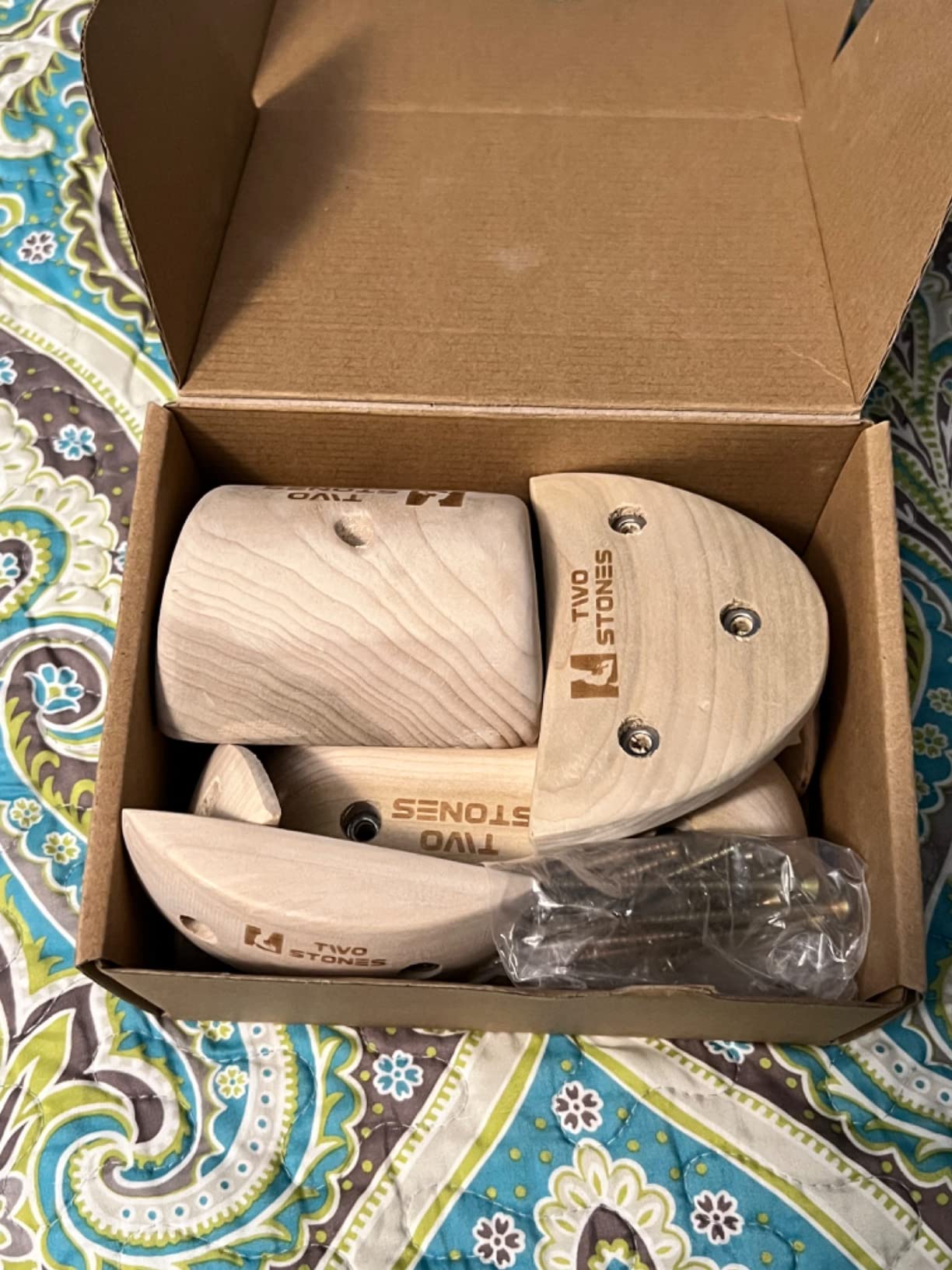 TWO STONES Wooden Rock Climbing Holds Kids and Adults | Wood Rock Wall Climbing Holds Kids and Gyms | Variety Screw On Climbing Hand Holds Set with Mounting Hardware customer photo 2