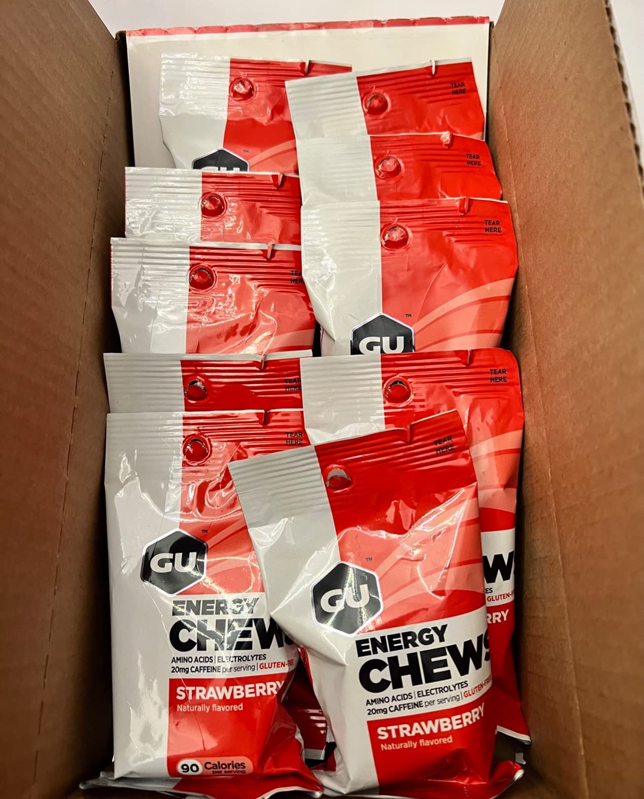 GU Energy Chews, Strawberry Energy Gummies with Electrolytes, Vegan, Gluten-Free, Kosher, 20 mg of Caffeine, and Dairy-Free On-the-Go Energy for Any Workout, 12 Bags (24 Servings Total) customer photo 2