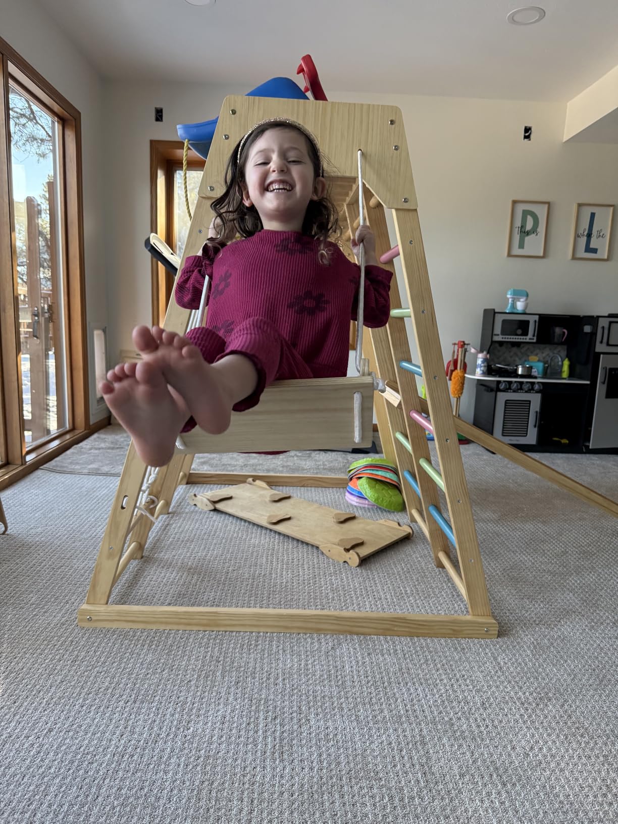 Avenlur Premium Wooden Indoor Climbing Gym for Kids - Montessori Playset with Climbing Wall, Ladder, Rope Net & Swing - Solid Natural Wood Toddler Playground, Ages 1-6 customer photo 2