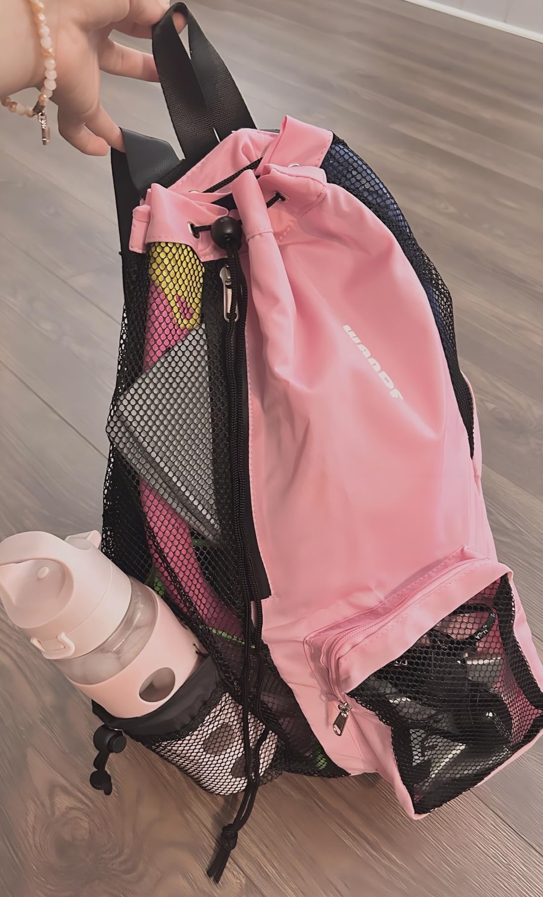 WANDF Swim Bag Mesh Drawstring Backpack with Wet Pocket for Swimming, Gym, and Workout Gear customer photo 2