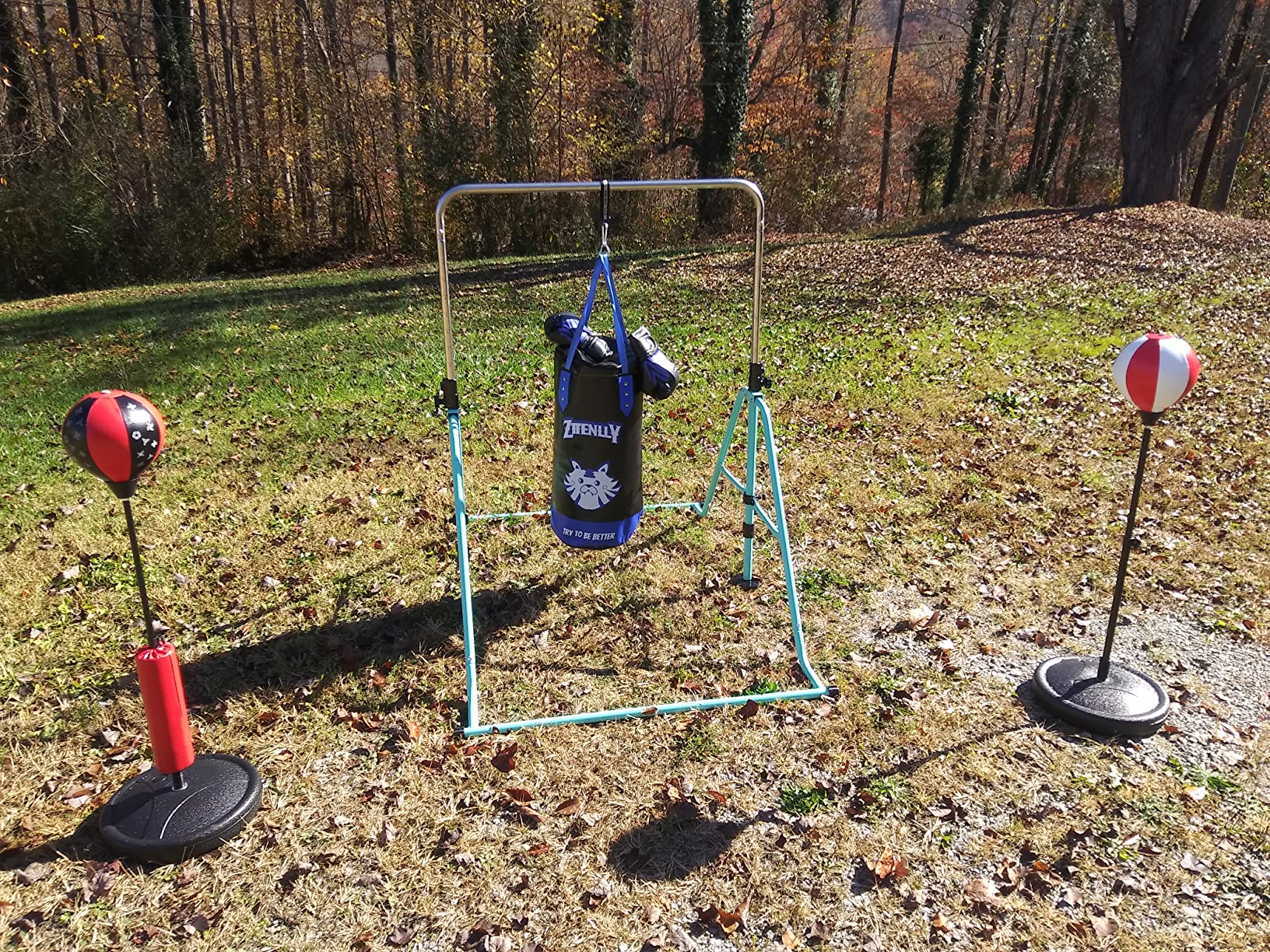 Kids Punching Bag with Gloves - PU Leather & Adjustable Height Strap - Boxing Bag Set for 3-8 Years Kids Great for Boxing, MMA, Kickboxing customer photo 2