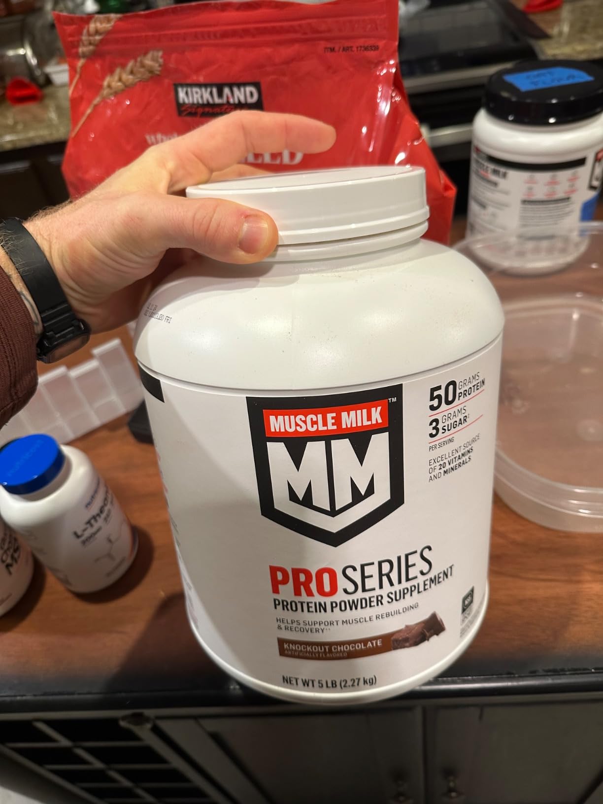 Muscle Milk Pro Series Protein Powder Supplement, Knockout Chocolate, 2 Pound, 11 Servings, 50g Protein, 3g Sugar, 20 Vitamins & Minerals, NSF Certified for Sport, Workout Recovery customer photo 2