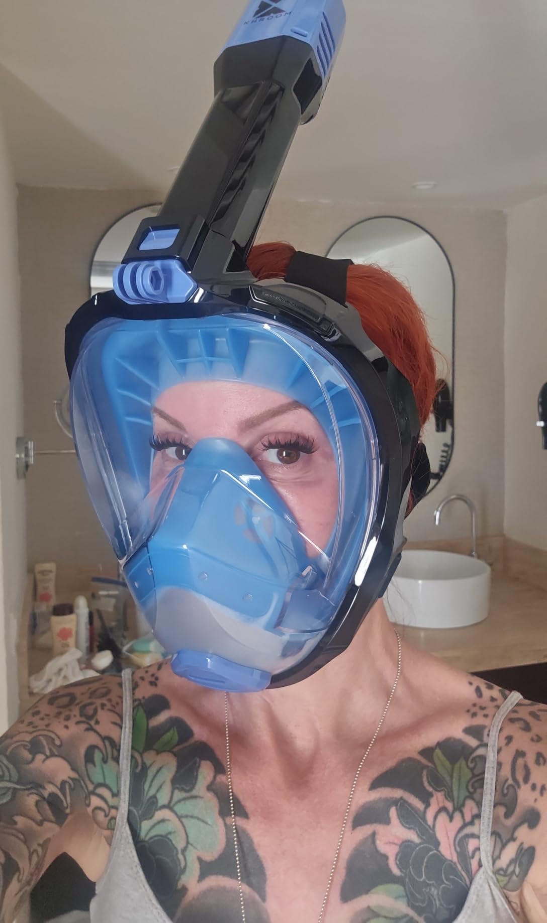 Khroom Full Face Snorkel Mask Adults | CO2-Safe Snorkeling Mask for Adults | 3X Larger Air Intake for Easy Breathing | Anti-Fog 180 Degree View | Adult Snorkel Mask for Men & Women customer photo 1