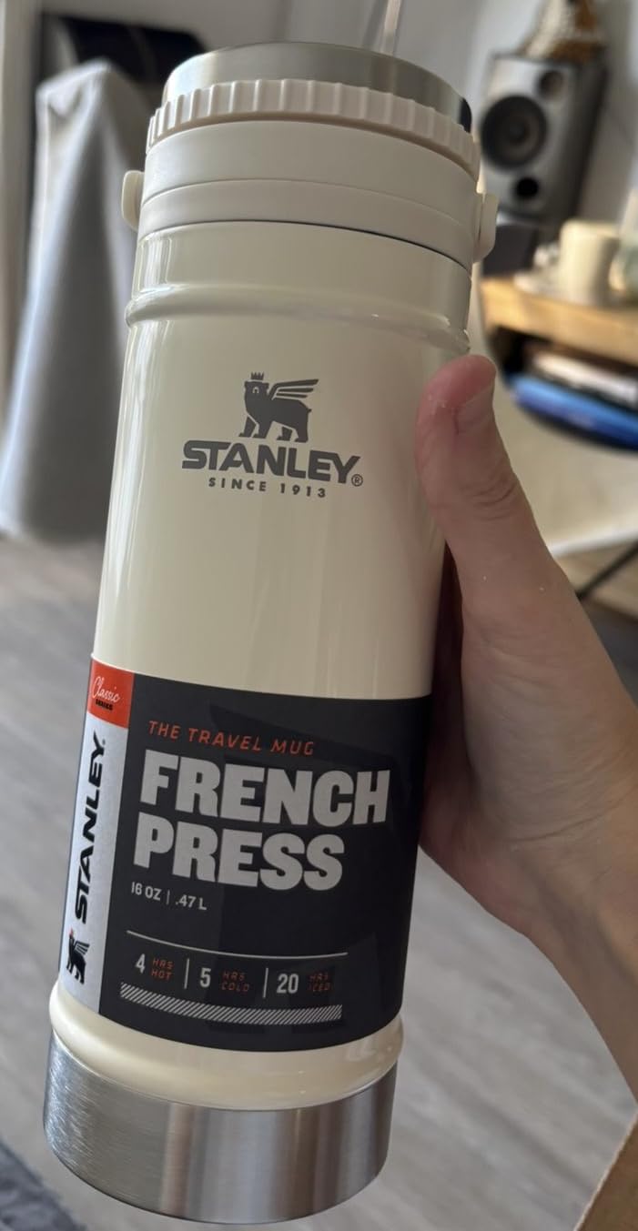 STANLEY Travel Mug with Integrated French Press 16 oz | 5 Minute Brew, 4 Hours Hot, Leakproof Lid | Mesh Filter for Coffee Grounds | Insulated Stainless Steel Coffee Maker | BPA-Free | Cream Gloss customer photo 1