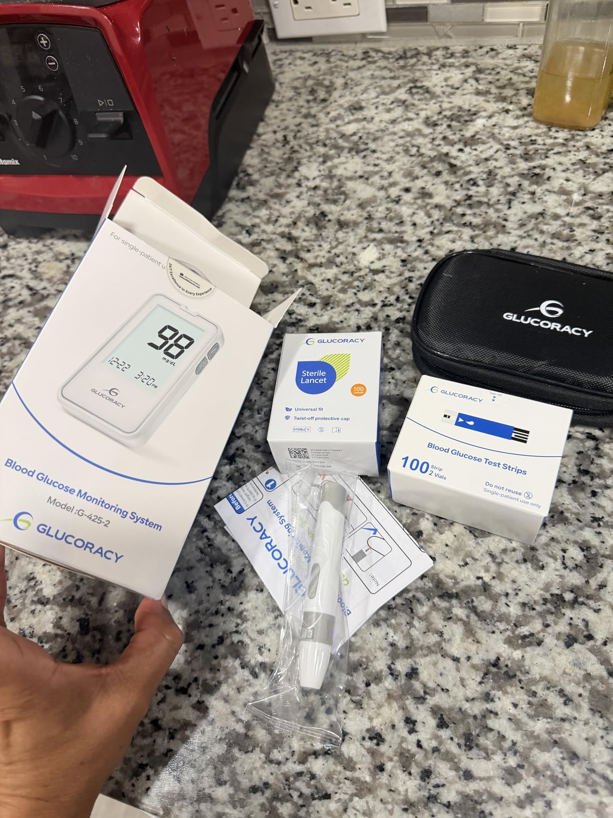 Glucoracy Blood Glucose Monitor Kit with 100 Blood Sugar Test Strips & Lancets, Glucometer, Lancing Device, Travel Case, Diabetic Home Testing Kit customer photo 2