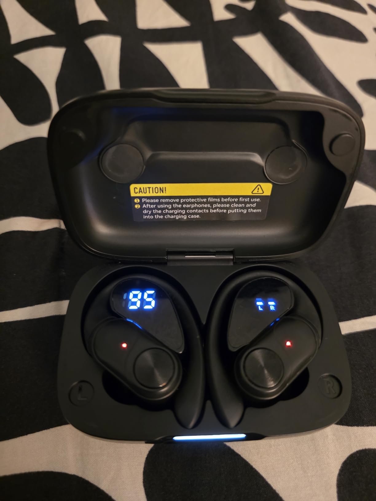 PocBuds Bluetooth Headphones Wireless Earbuds 80hrs Playtime Wireless Charging Case Digital Display Sports Ear Buds with Earhook Deep Bass IPX7 Waterproof Over-Ear Earphones for TV Phone Laptop Black customer photo 2
