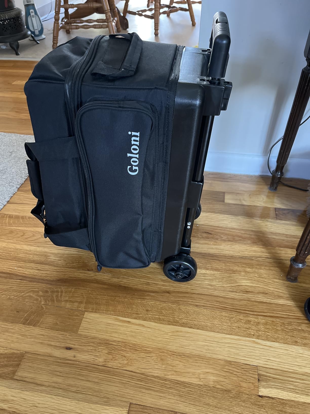 Goloni Double Roller 2 Ball Bowling Bag with Separate Shoe Compartment, 2 Ball Bowling Bag with Wheels, Retractable Handle Extends to 40