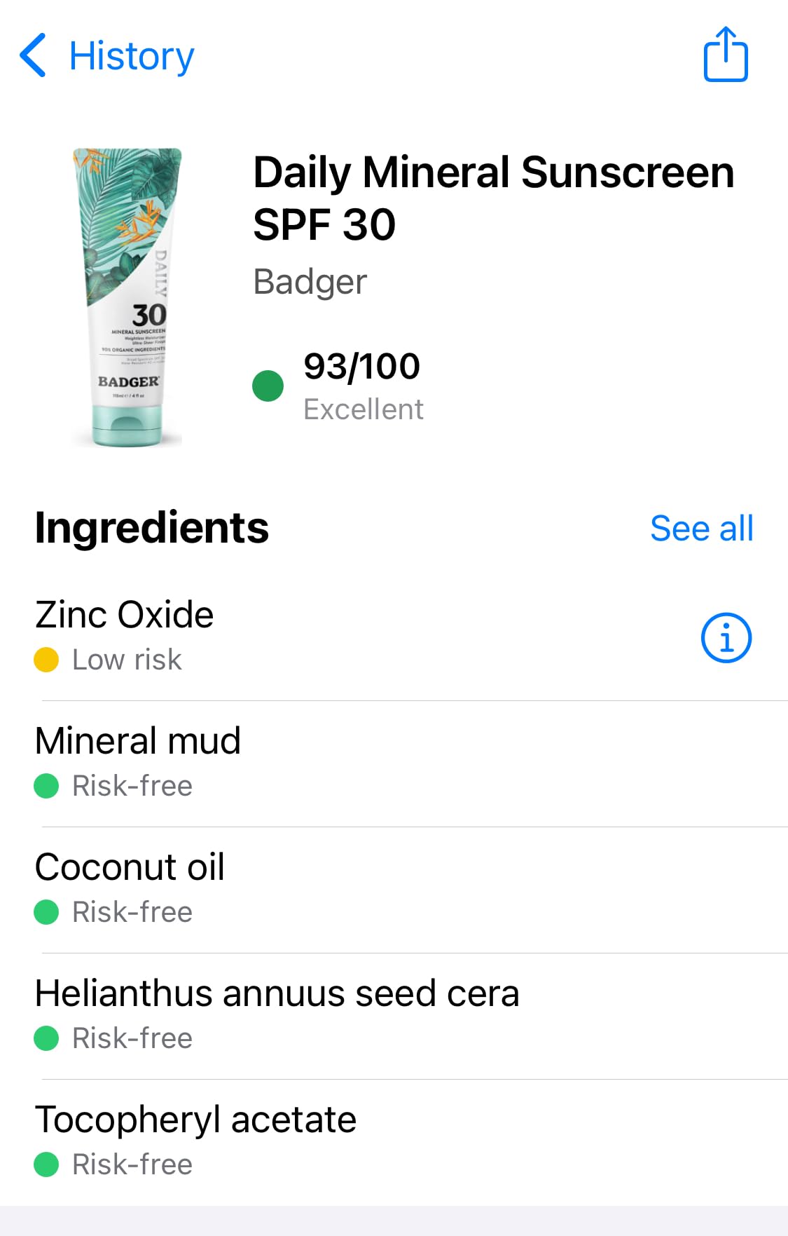 Badger Mineral Daily Sunscreen with Zinc Oxide, SPF 30, Lightweight & Easy to Apply w/No White Cast, Moisturizing Organic Sunscreen, Reef Safe, Vegan, Unscented, 4 fl oz customer photo 1