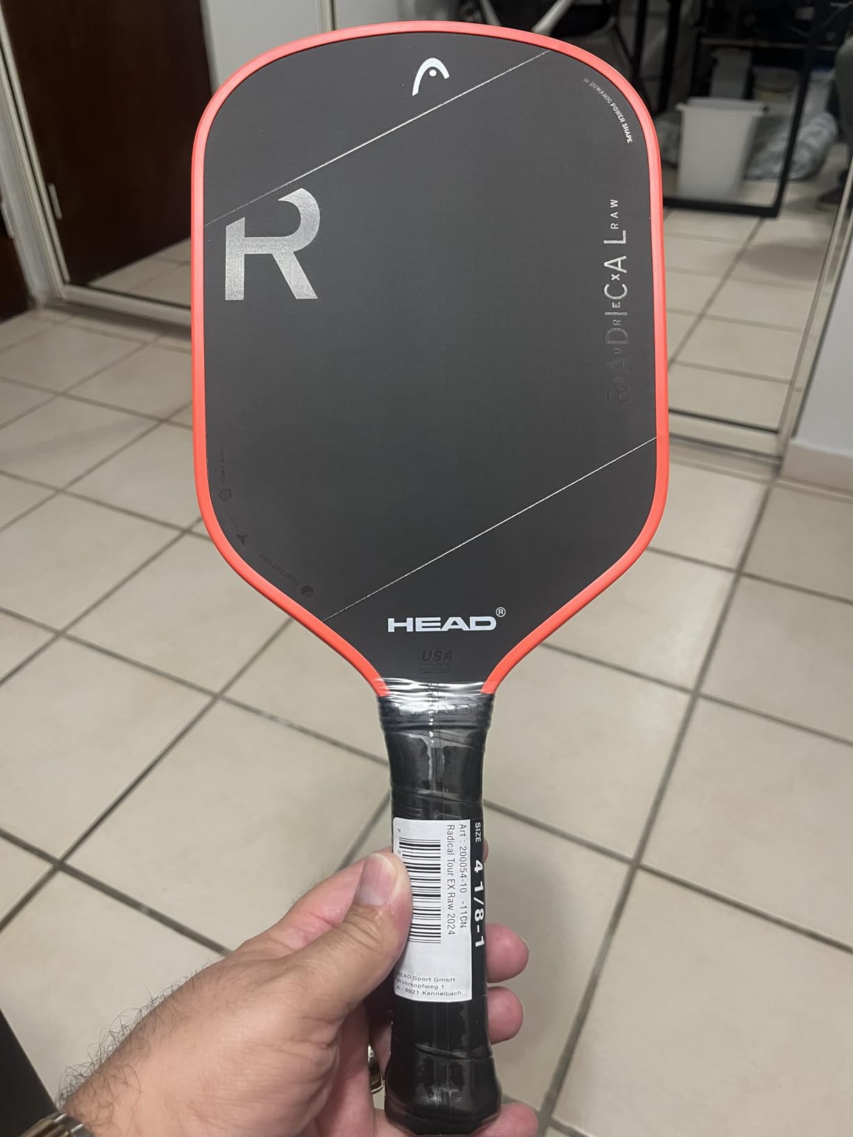 HEAD Radical Tour EX Raw Pickleball Paddle - Black/Orange / 4 1/8 / 8.1 OZ customer photo 1