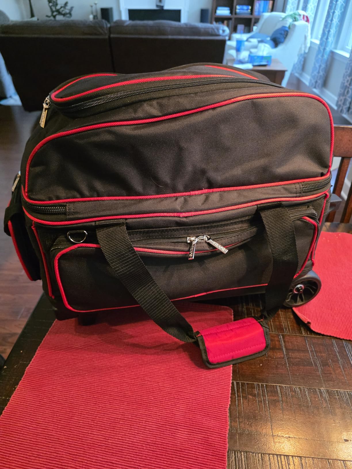 Pyramid Deluxe Double Roller 2 Ball Bowling Bag with Large Separate Shoe Compartment (Up To 2 Pairs Of Shoes) and Accessory Pockets, Sturdy Square Handle - Extends to 40