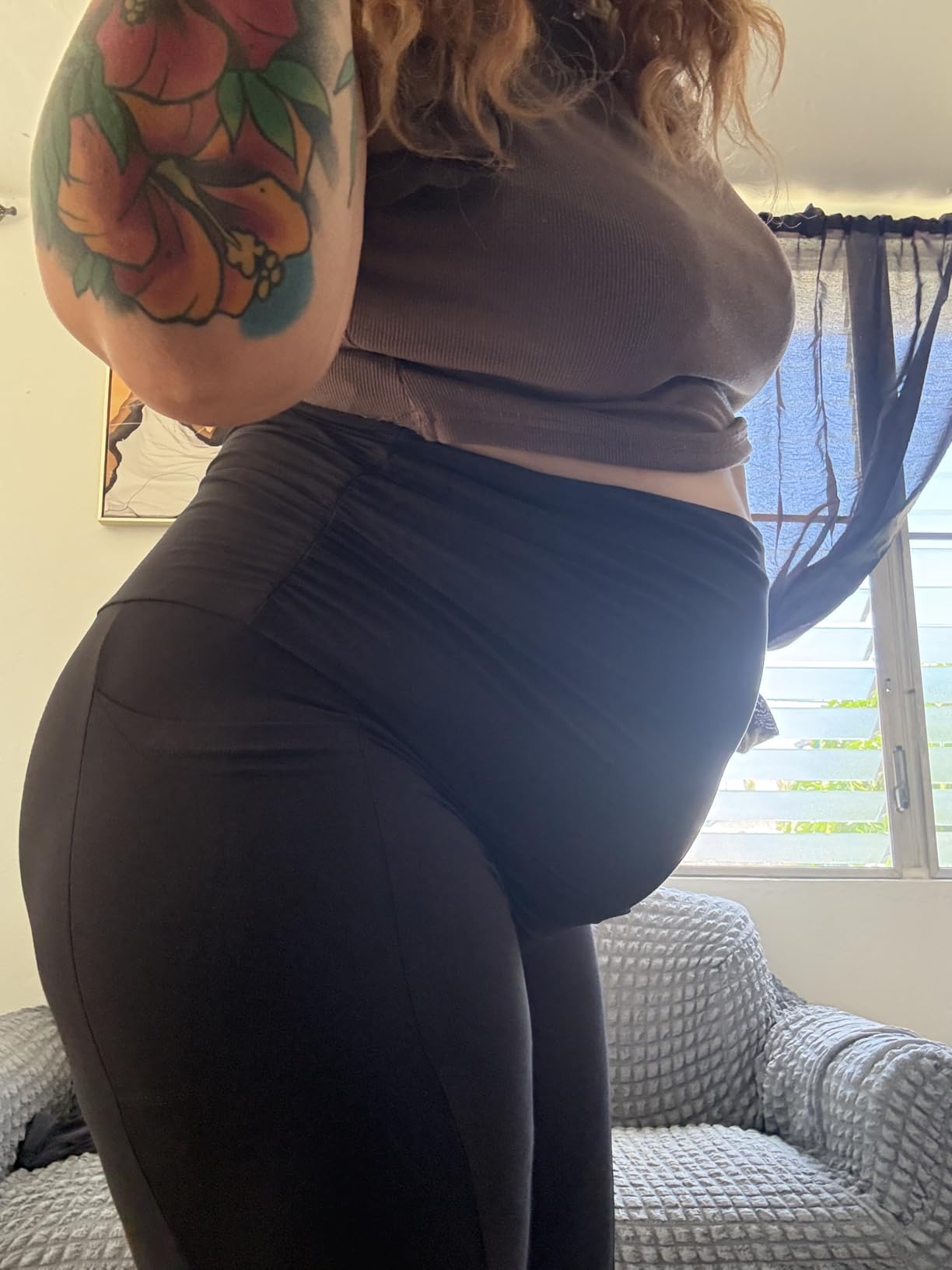 Walifrey Women's Maternity Leggings with Pockets Over The Belly, Pregnancy Yoga Pants Activewear Workout Leggings customer photo 2