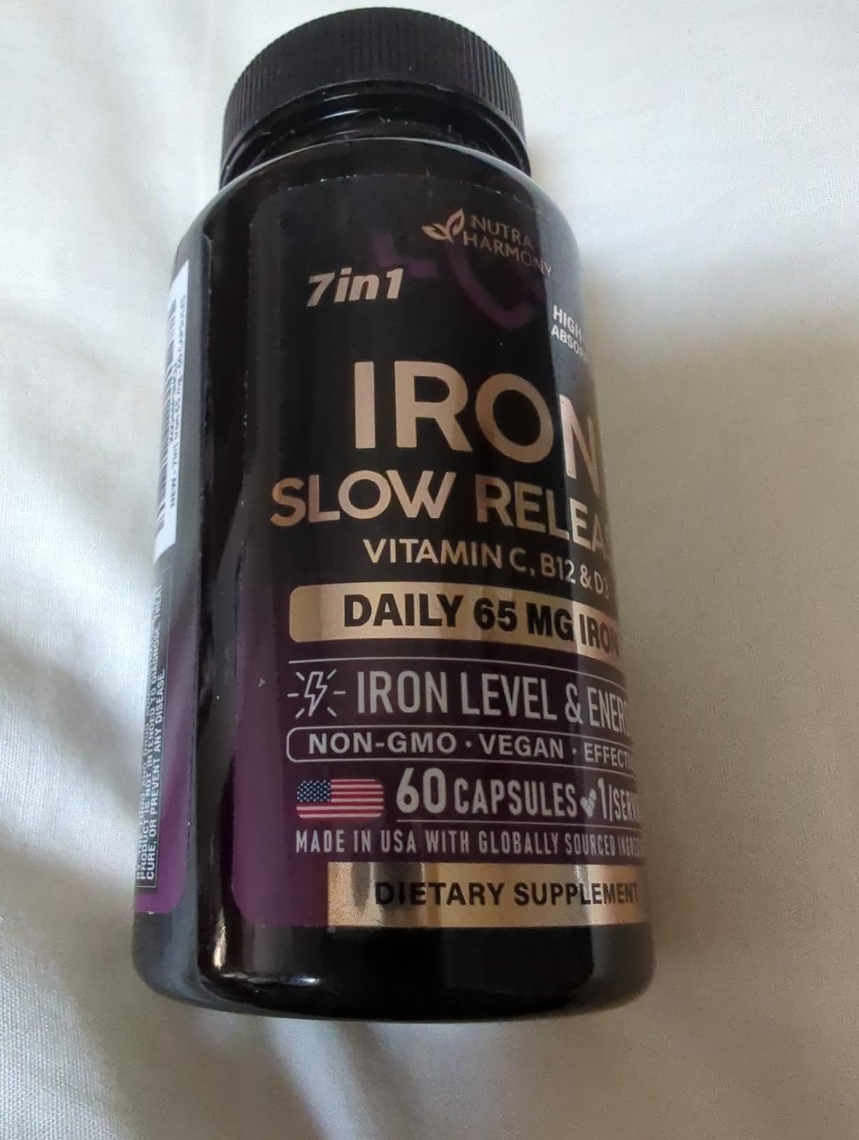 Iron Supplement for Women - Iron 65mg (Ferrous Sulfate 325mg) - Stomach Friendly | Slow Release Iron | High Absorption - Vitamins C, D3, B6, B12 & Folate - Iron Level & Energy Support - 60 Capsules customer photo 1