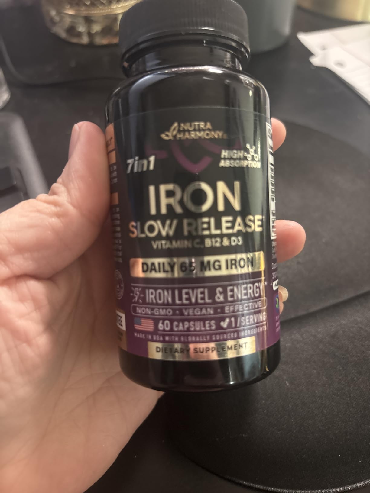 Iron Supplement for Women - Iron 65mg (Ferrous Sulfate 325mg) - Stomach Friendly | Slow Release Iron | High Absorption - Vitamins C, D3, B6, B12 & Folate - Iron Level & Energy Support - 60 Capsules customer photo 2