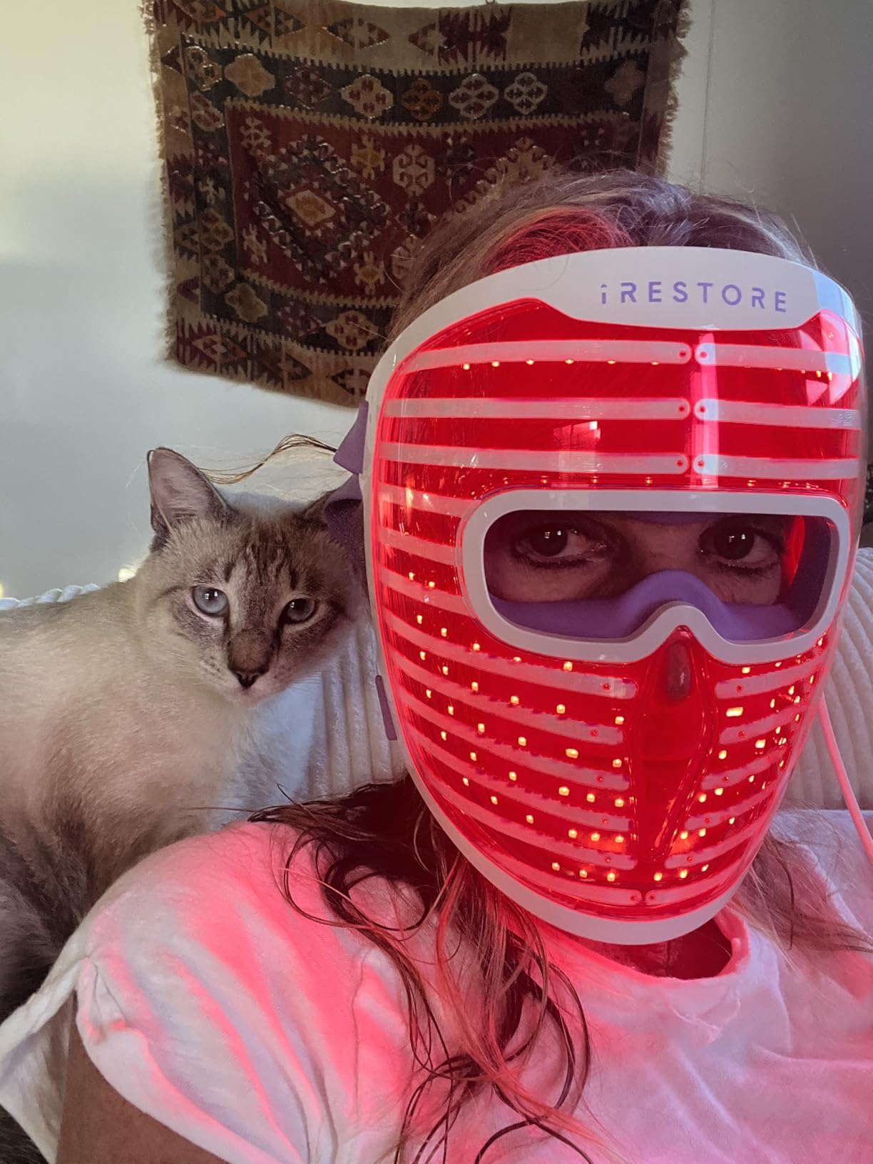 iRestore LED Face Mask for Youthful Skin, Red Light Therapy for Face, Red, Blue & Infrared Therapy for Wrinkles, Fine Lines, Dark Spots with 360 LEDs, Skincare Device for Women & Men customer photo 2