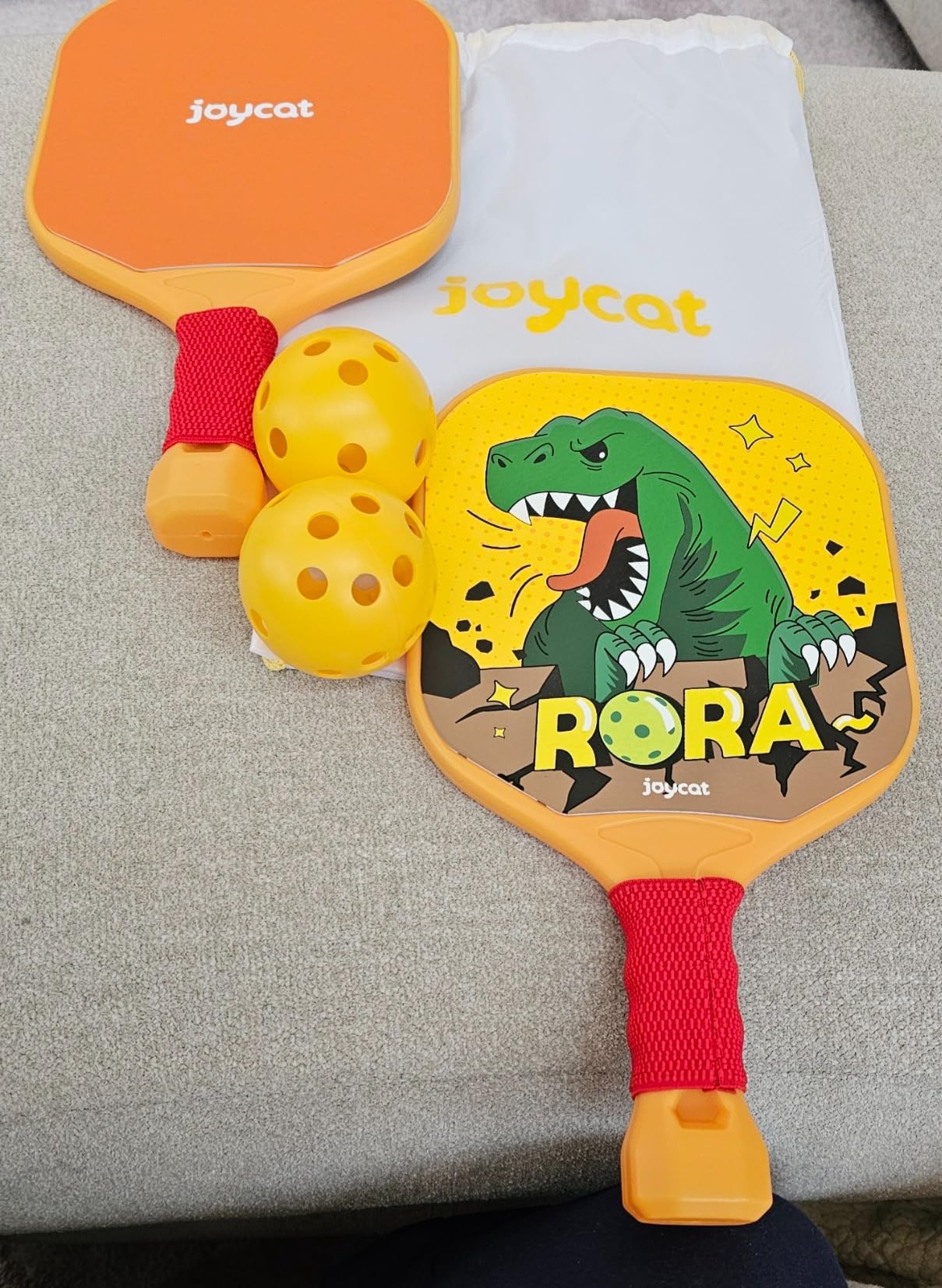 Joycat Kids Pickleball Paddles Set of 2, Lightweight Plastic Cute Pickleball Paddles with Small Grip, 2 Pickleballs, 1 Drawstring Bag, Indoor Outdoor Sport Gift for Kids, Beginner customer photo 1