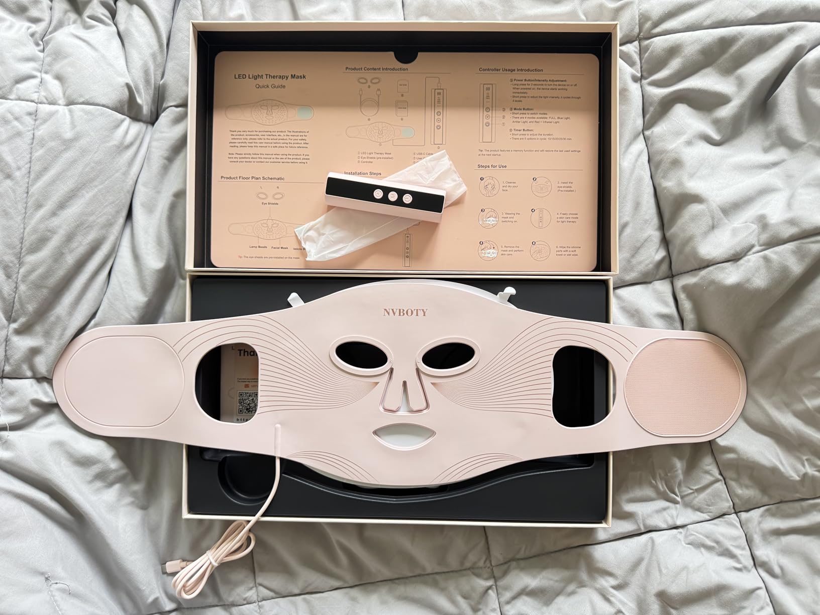 NVBOTY Red Light Therapy Mask, 4 Modes Portable Red Light Therapy for Face, 2000mAh Rechargeable Remote, Blue, Orange, 850NM Infrared & Red Light Mask, 400 LEDs, Timing Function, at Home & Travel customer photo 1