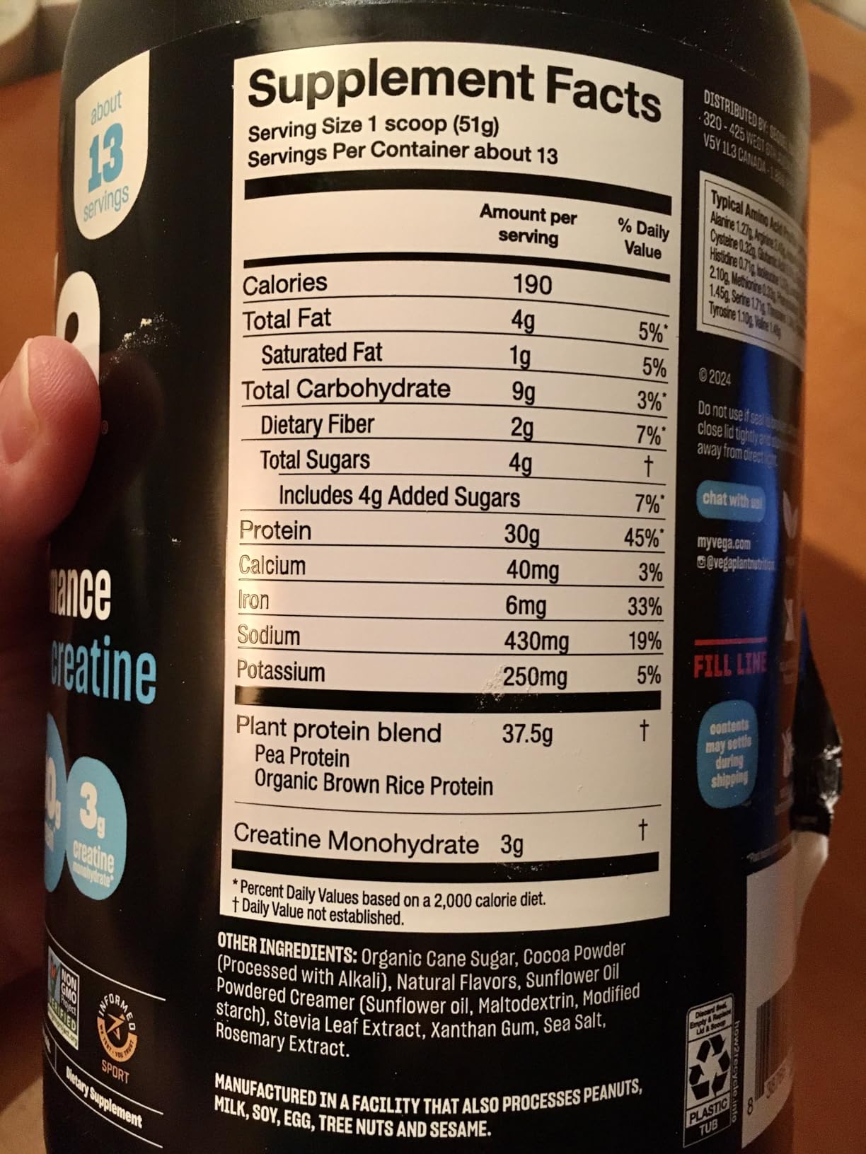 Vega Protein + Creatine - 30g Plant-Based Protein, Chocolate, 13 Servings, 3g Creatine, 5g BCAAs, Vegan, Keto, Gluten Free, Dairy Free, Low Carb, for Muscle Growth & Repair, Drink Mix, 23.4oz customer photo 1