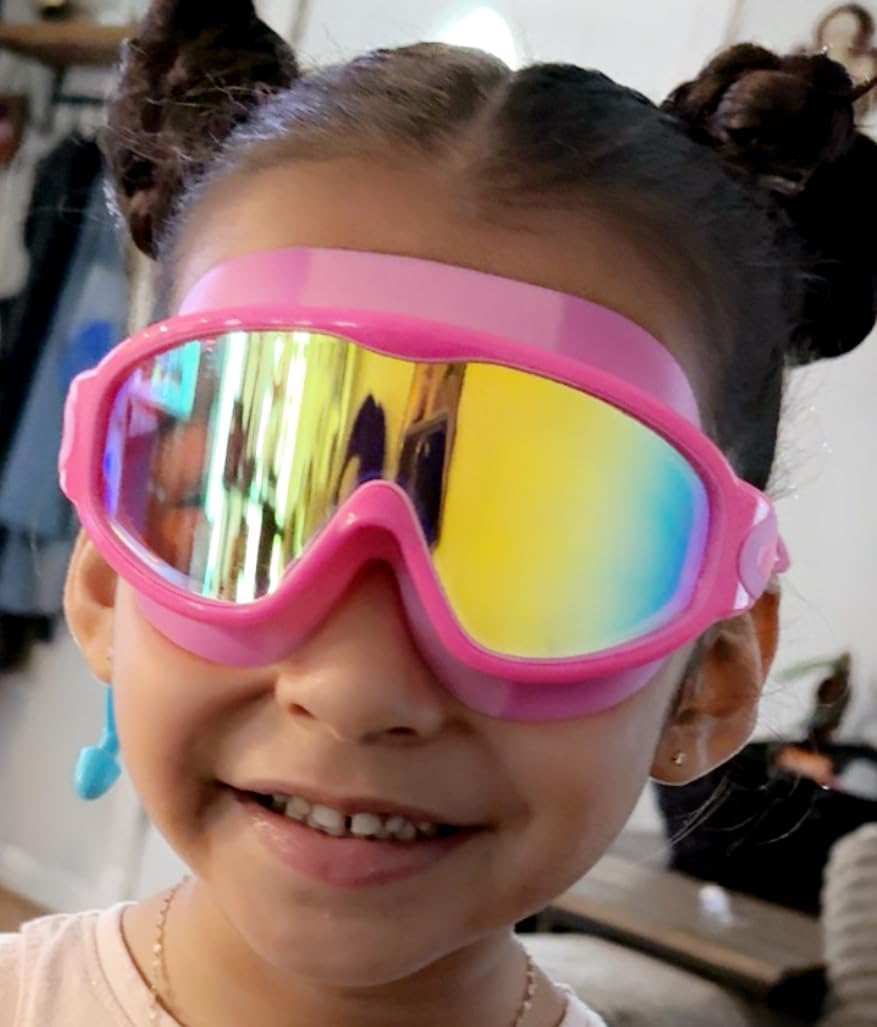 Vvinca Swim Goggles, Kids Goggles with Earplugs& Nose Clip Wide View Anti-Fog/UV Swimming Goggles for Age 3-15 Boys Girls customer photo 2