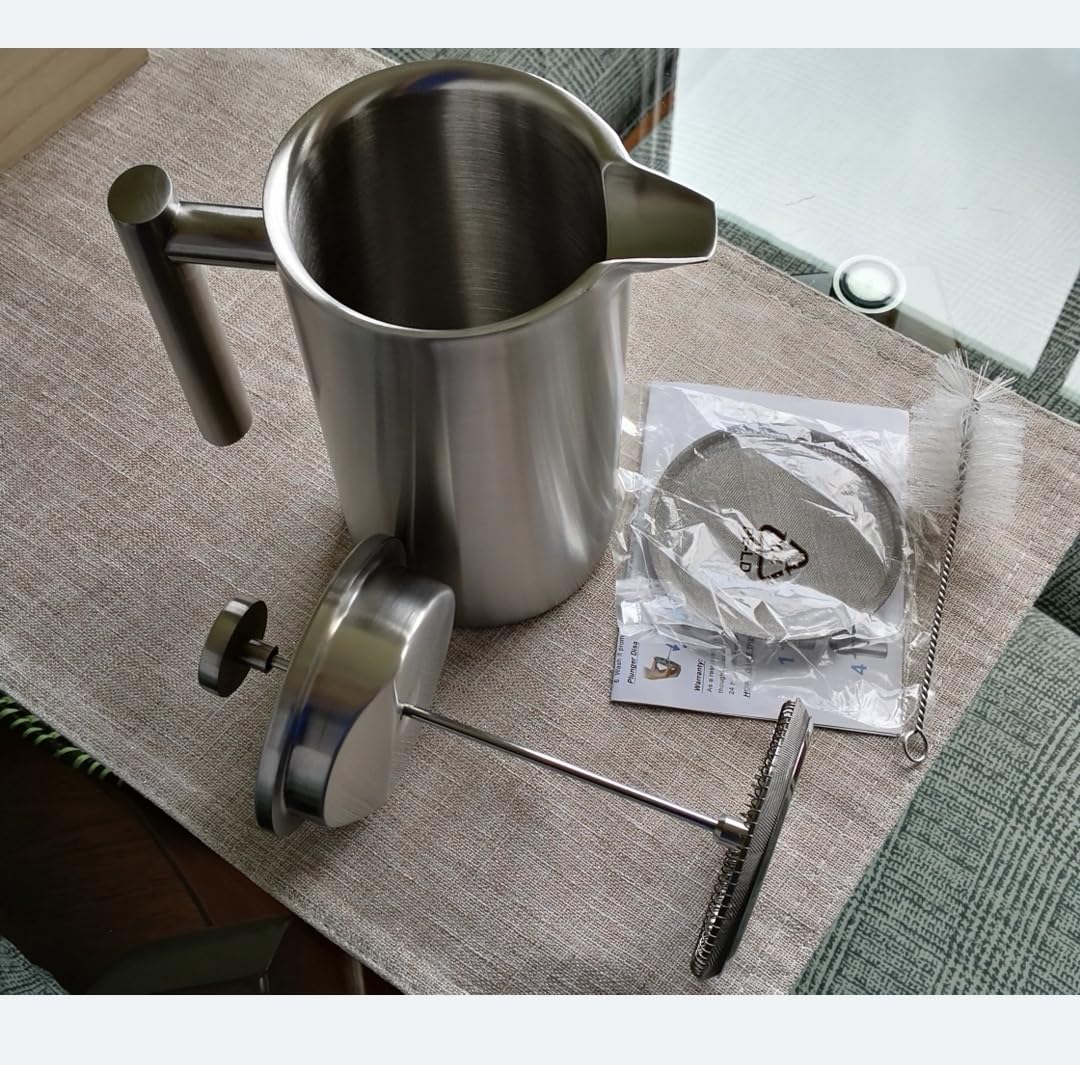 French Press 34 oz, Full Stainless Steel French Press Coffee Maker 4 Cups, Upgrated Double-Walled Insulated French Coffee Presses, Food Grade Good for Kitchen Camping, Dishwasher Safe 2 More Filters customer photo 2