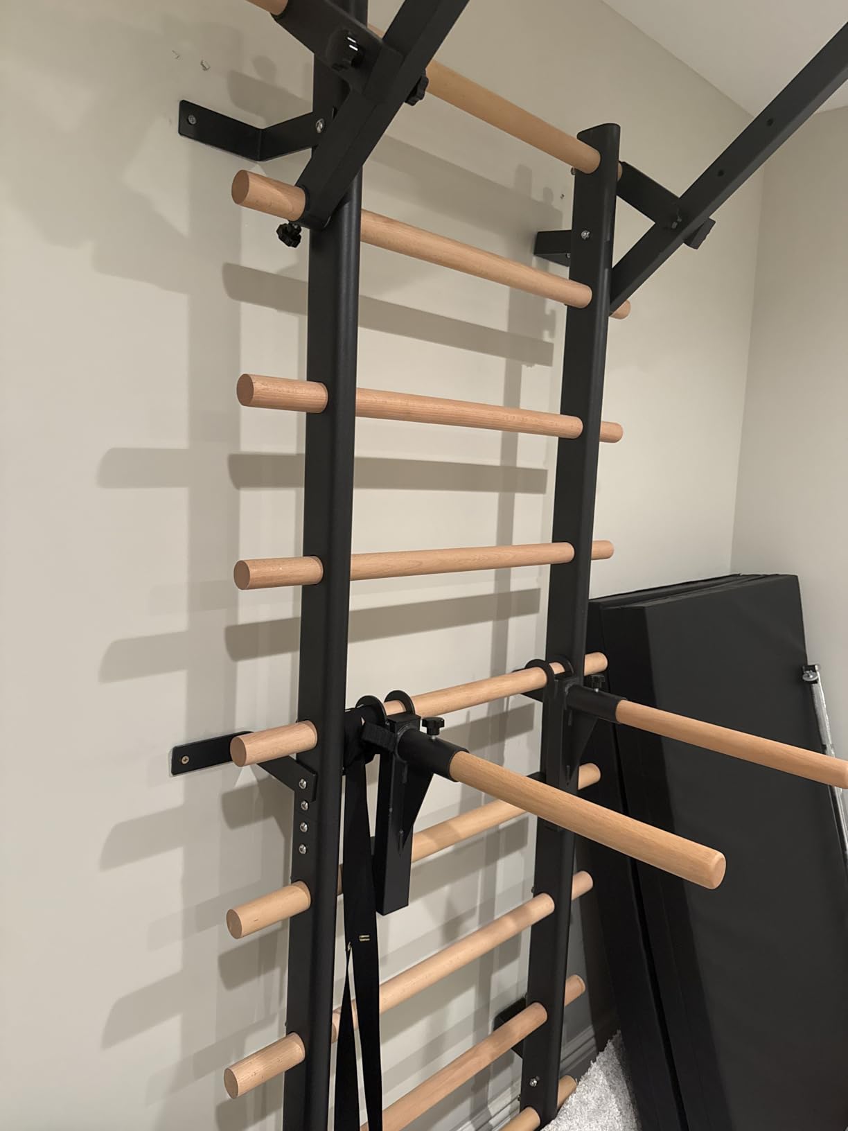 Stall Bars, Swedish Ladder for Adult and Kids, Wall Bar with Solid Beech Wood Rods, Durable Steel Frame, Adjustable Pull Up and Dip for Strength, Flexibility at Home Gym, Studio customer photo 2